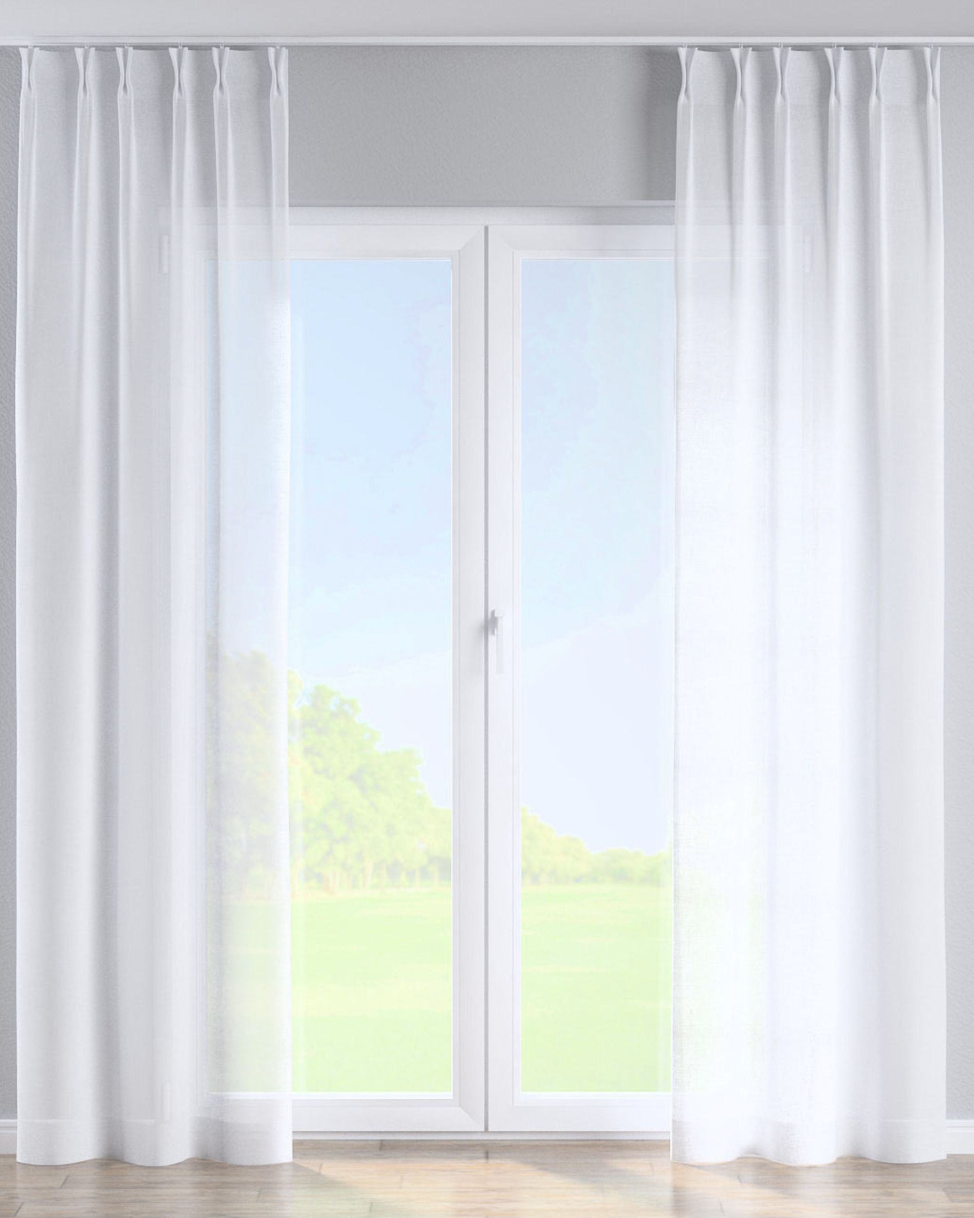 Double pinch pleat curtain product colour white fabric semi-sheer, structured