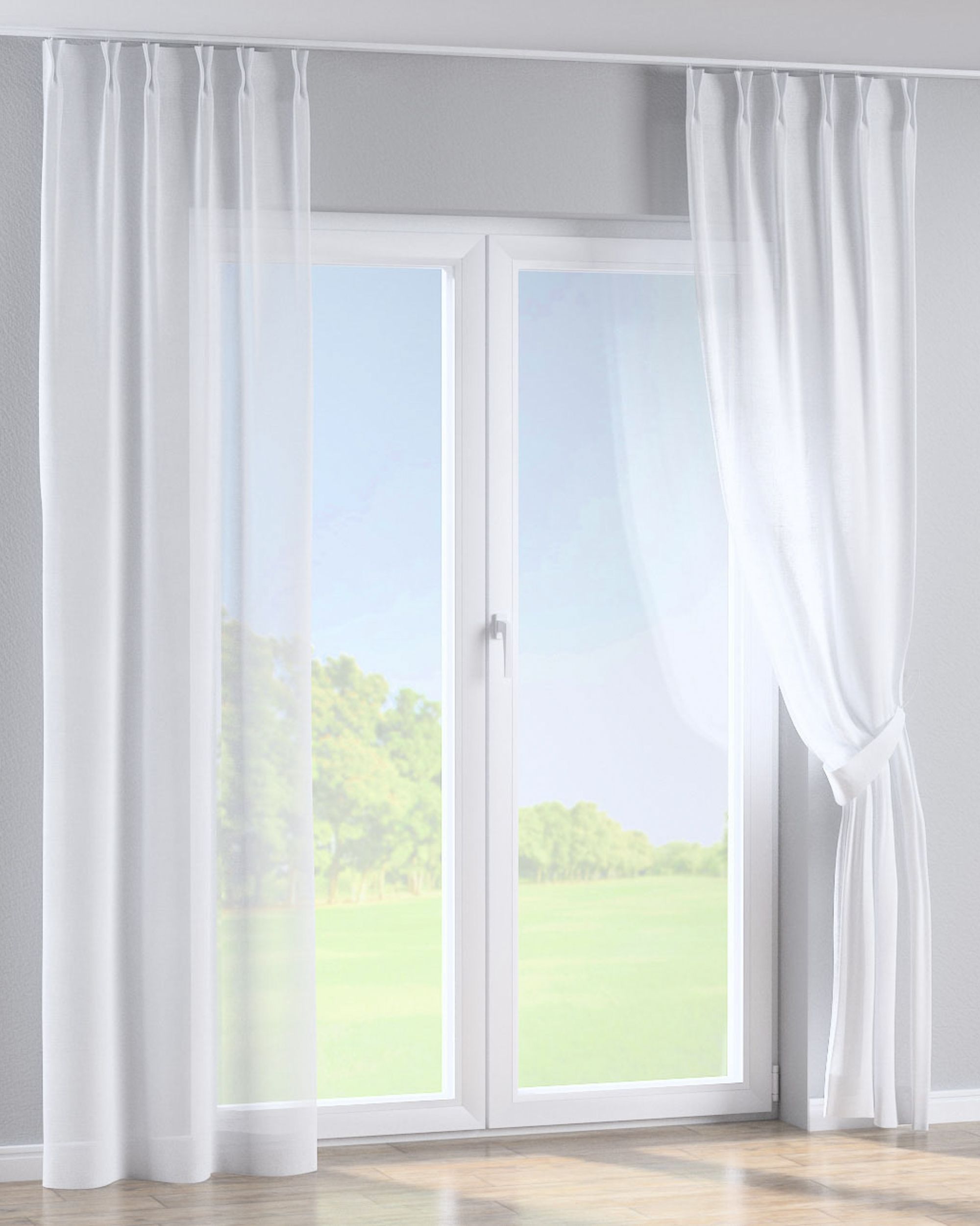 Double pinch pleat curtain product colour white fabric semi-sheer, structured (hover)