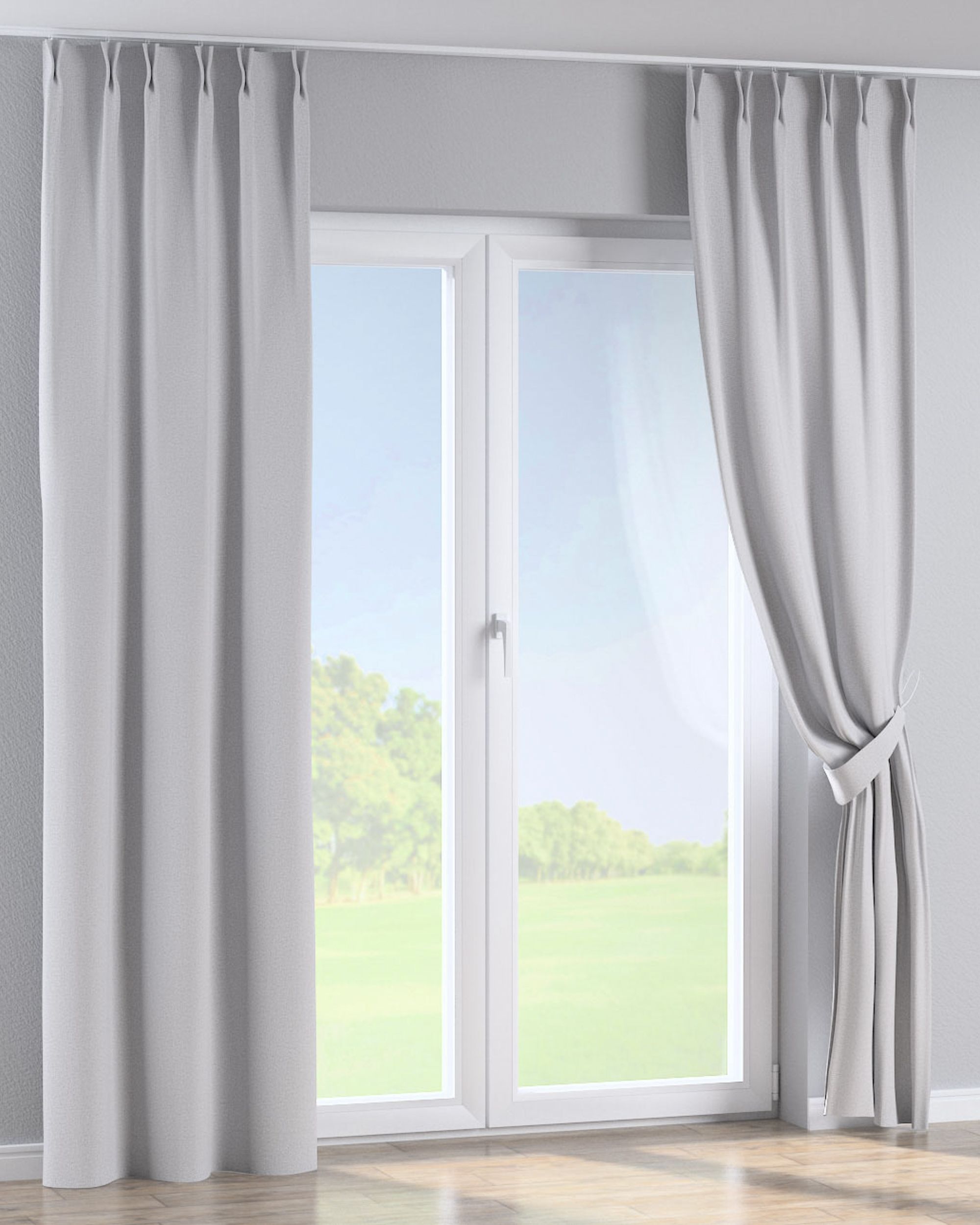 Double pinch pleat curtain product colour grey fabric structured, blackout (hover)