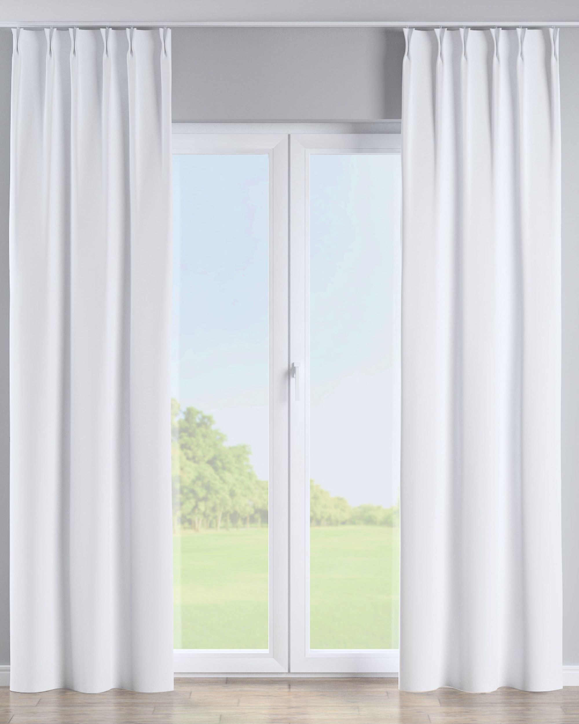 Double pinch pleat curtain product colour white fabric blackout