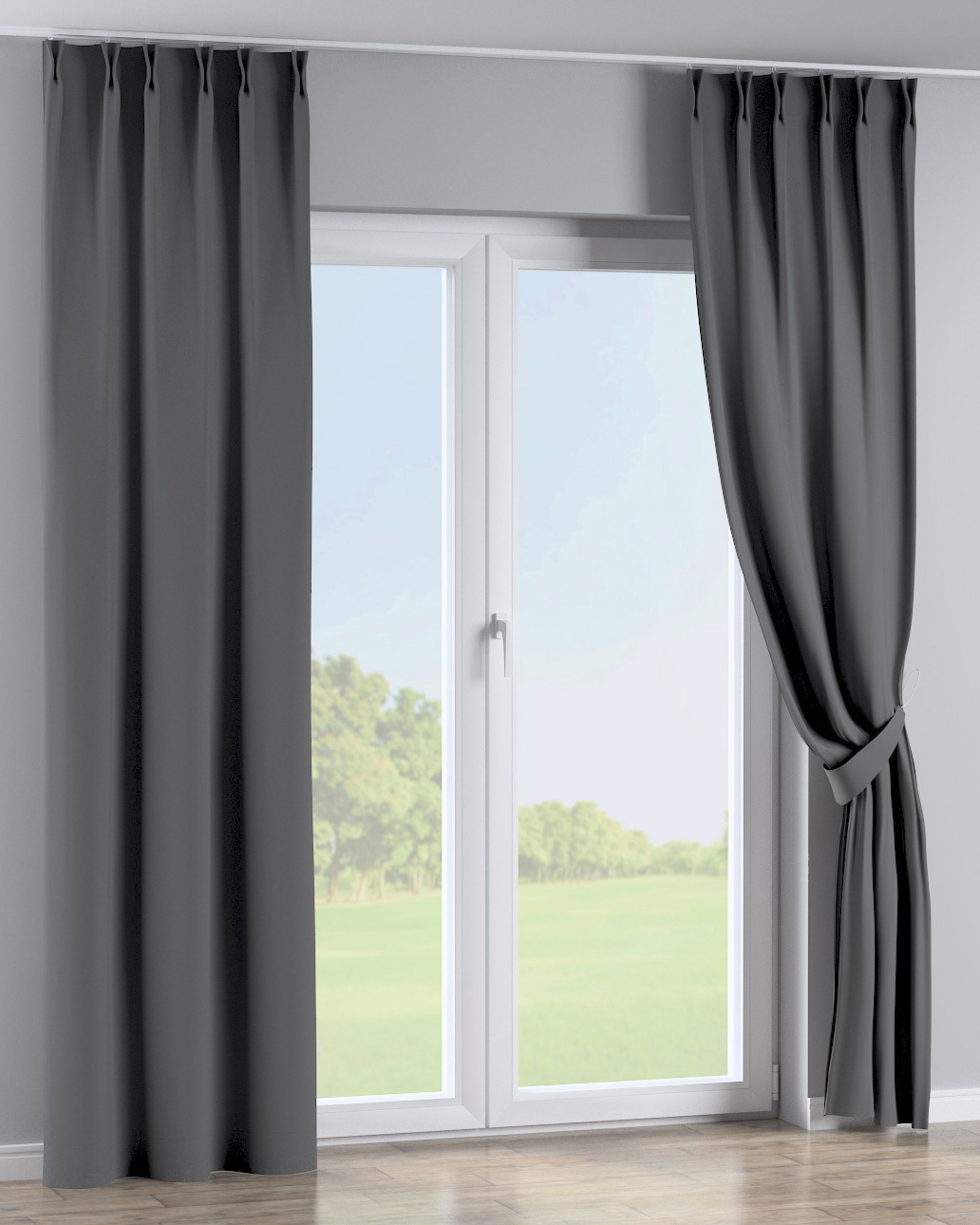 Double pinch pleat curtain product colour black fabric blackout (hover)