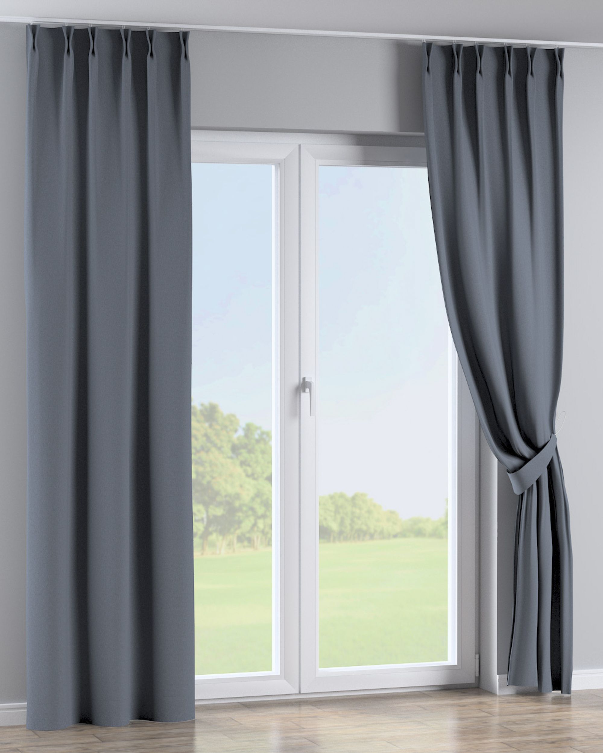 Double pinch pleat curtain product colour navy blue fabric blackout (hover)