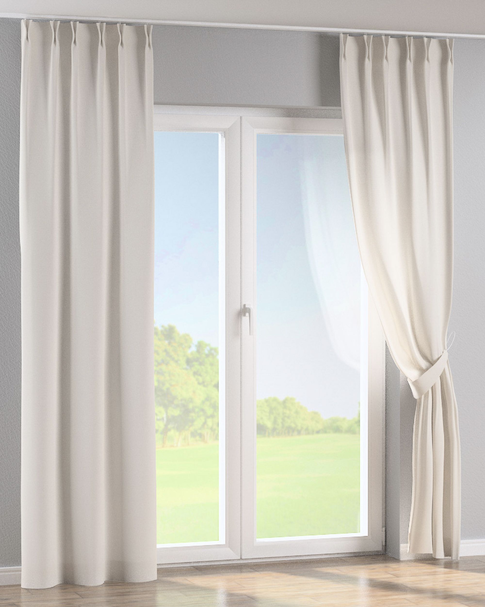 Double pinch pleat curtain product colour white fabric semi-sheer, structured (hover)
