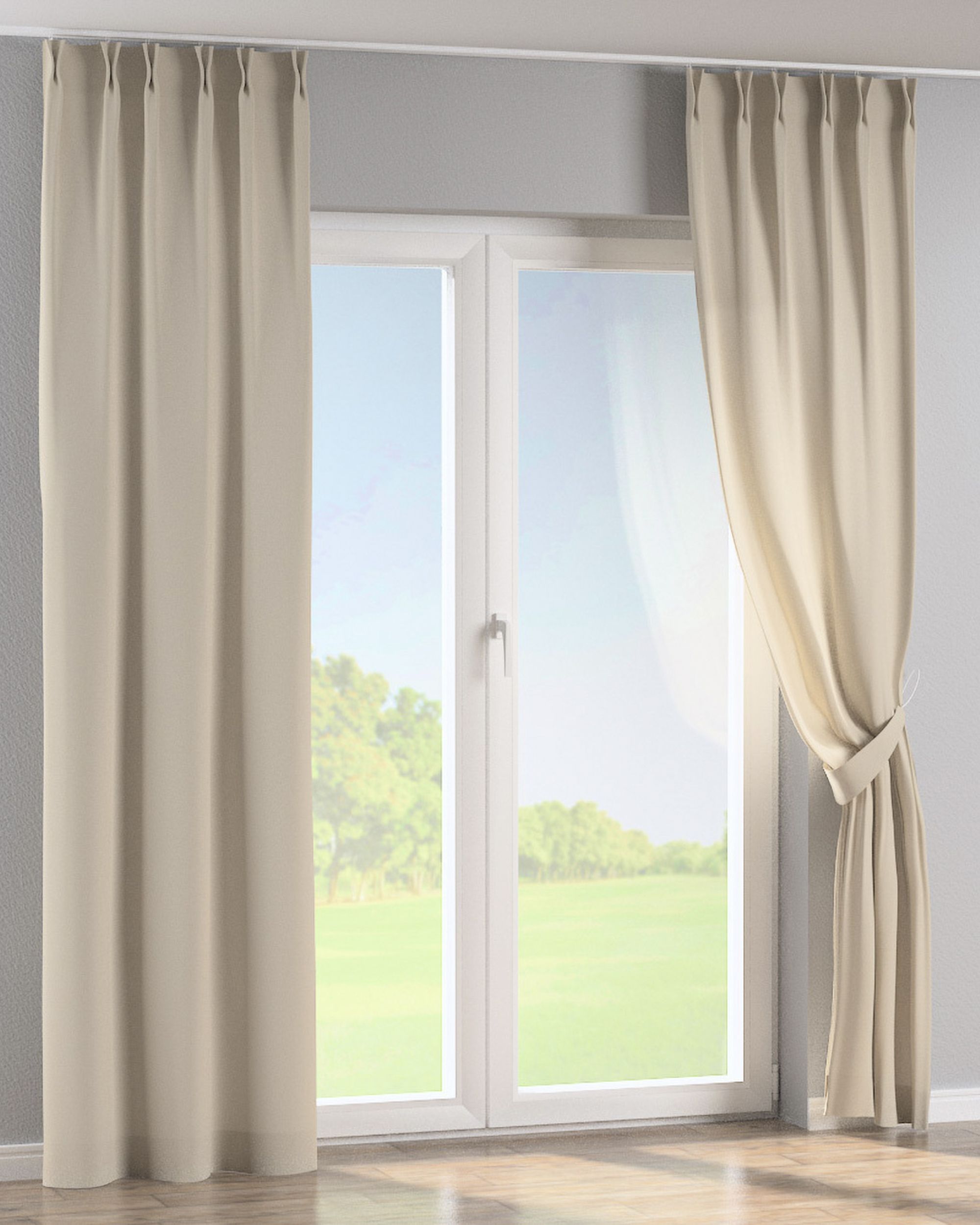 Double pinch pleat curtain product colour beige fabric semi-sheer, structured (hover)