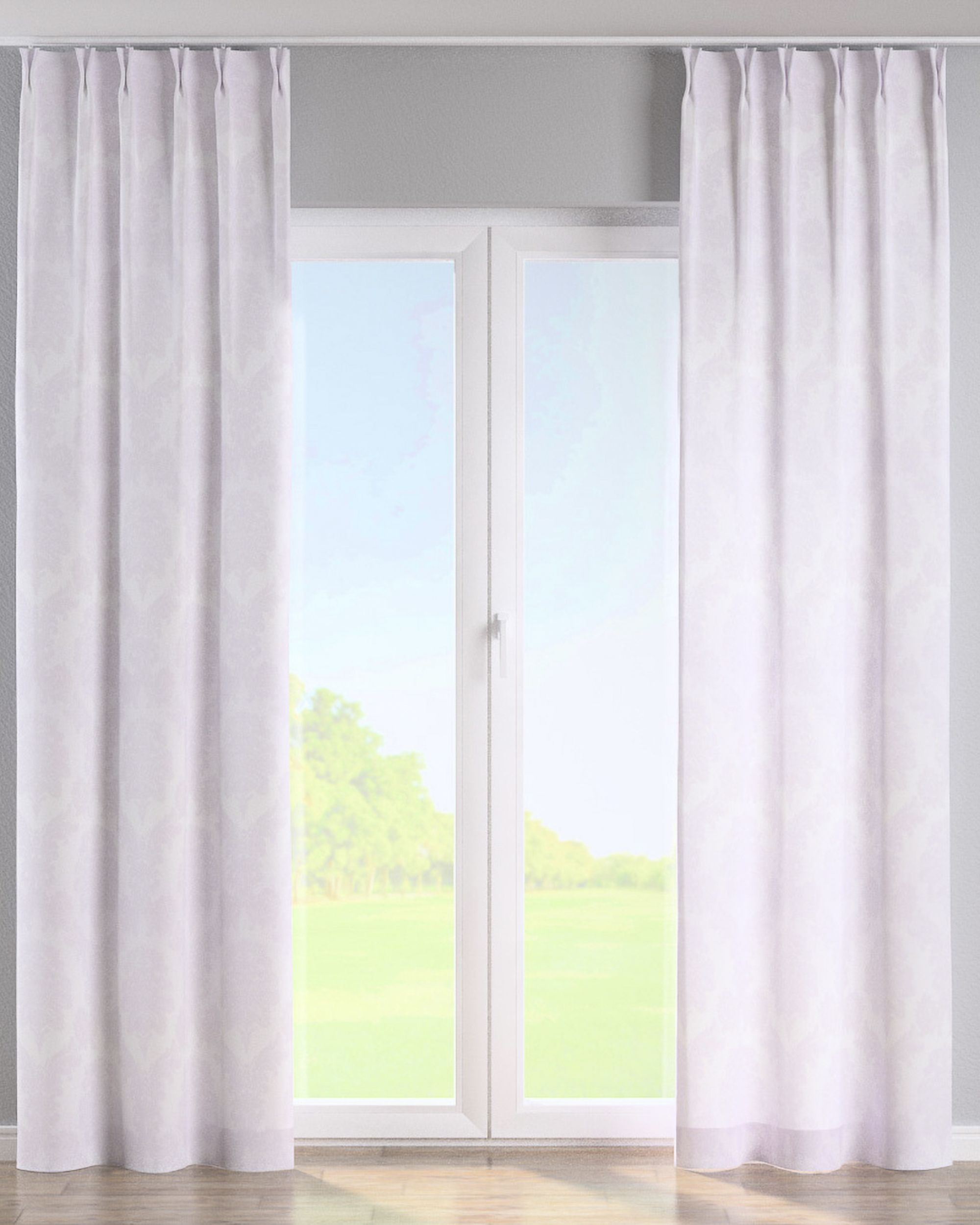 Double pinch pleat curtain product colour white fabric gloss, structured, patterned