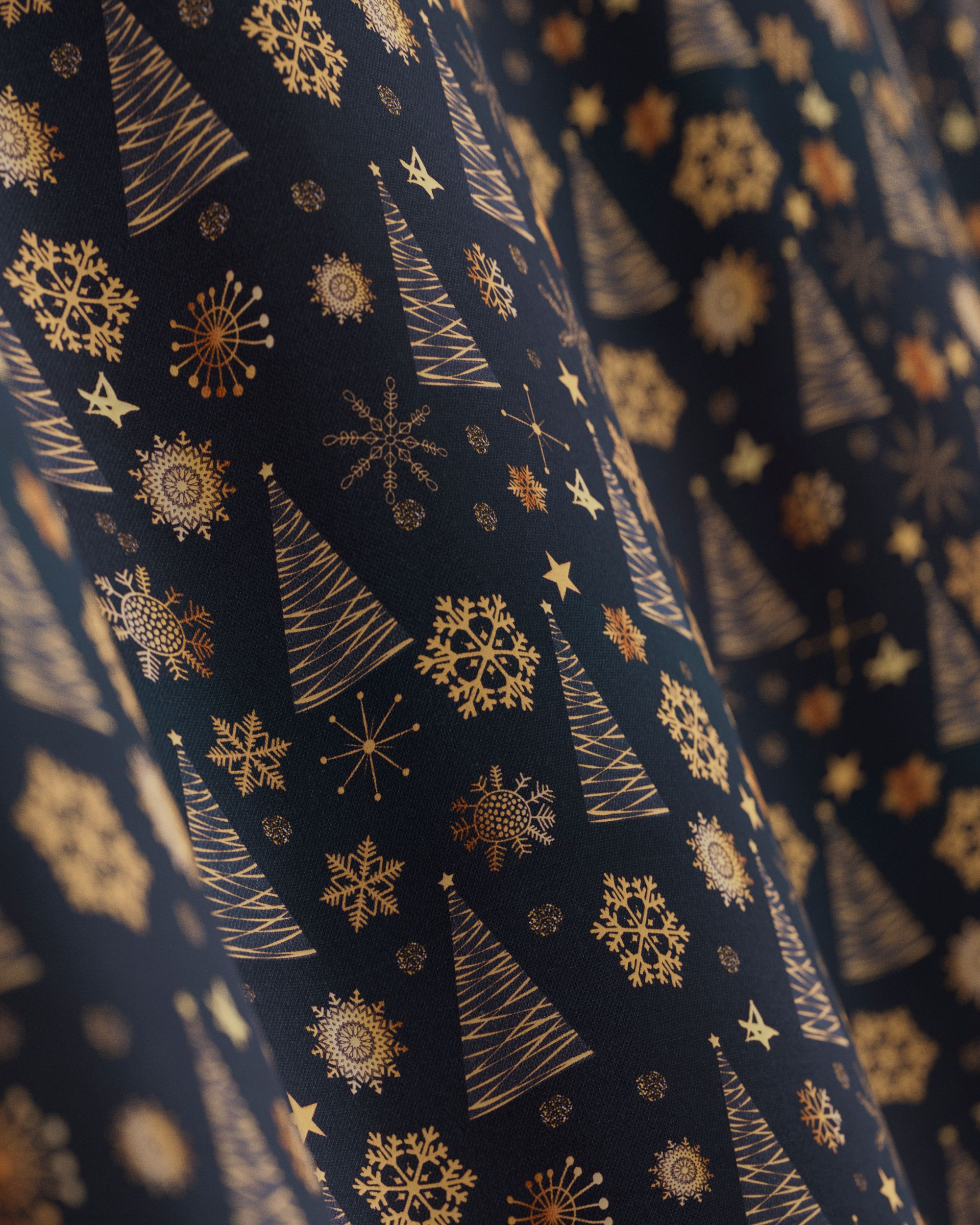 Double pinch pleat curtain product colour navy blue fabric patterned (hover)