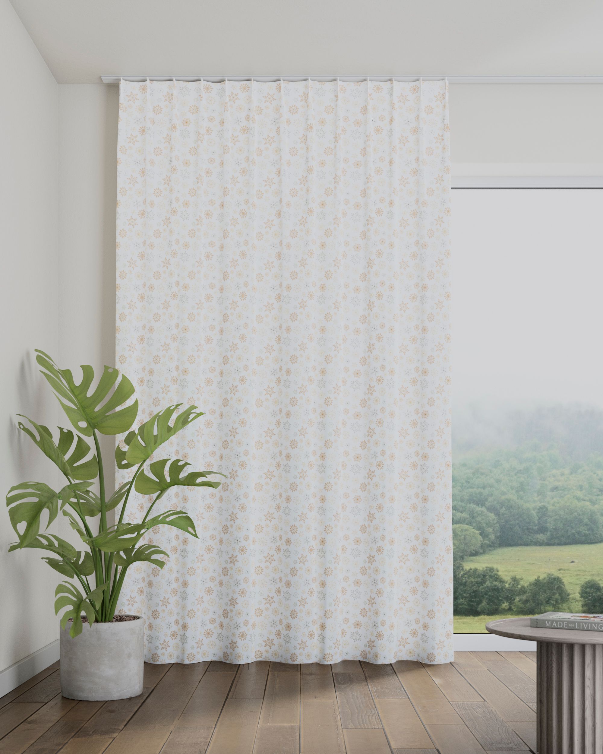 Double pinch pleat curtain product colour white fabric patterned