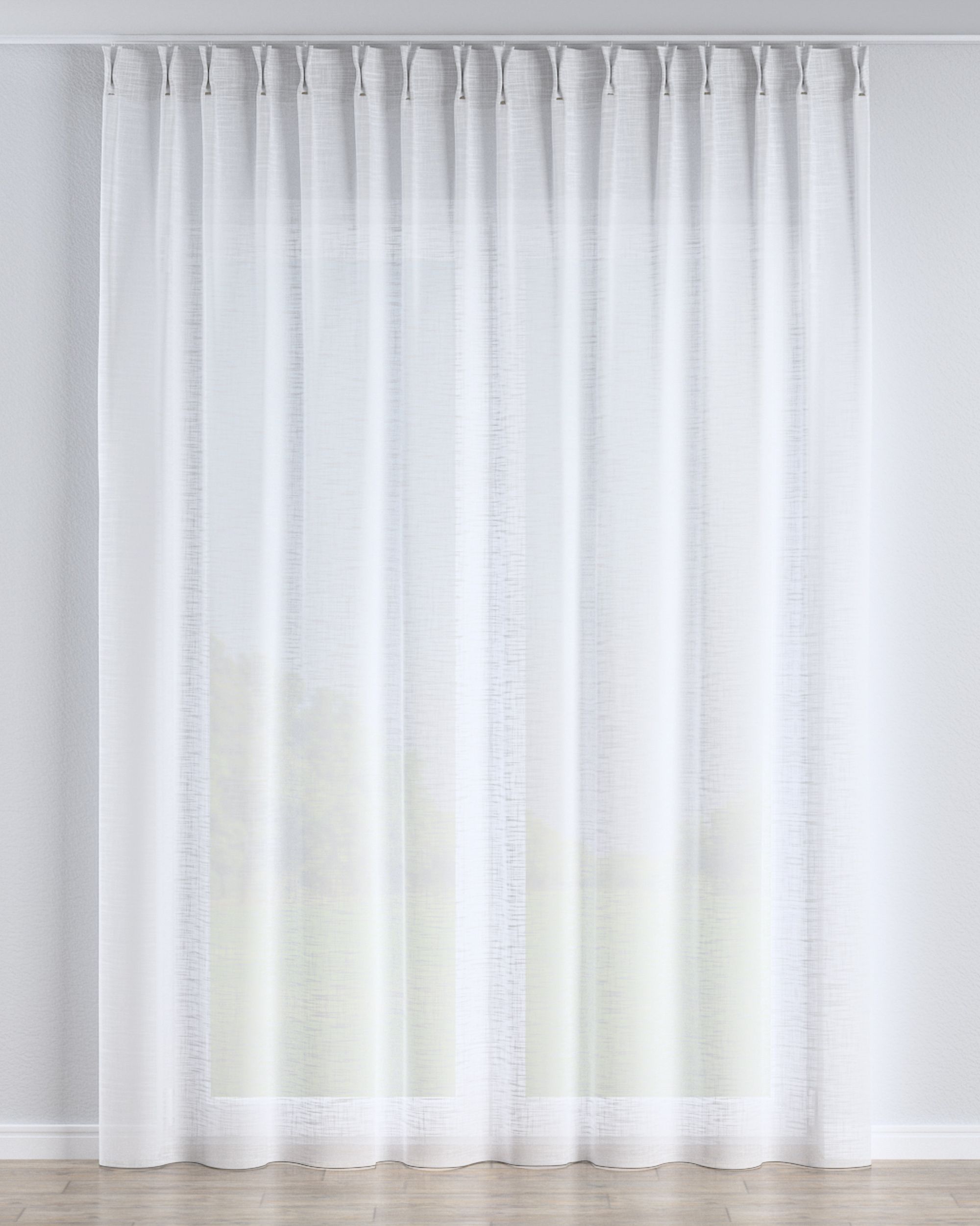 Net curtain with double pinch pleat product colour white fabric semi-sheer, structured