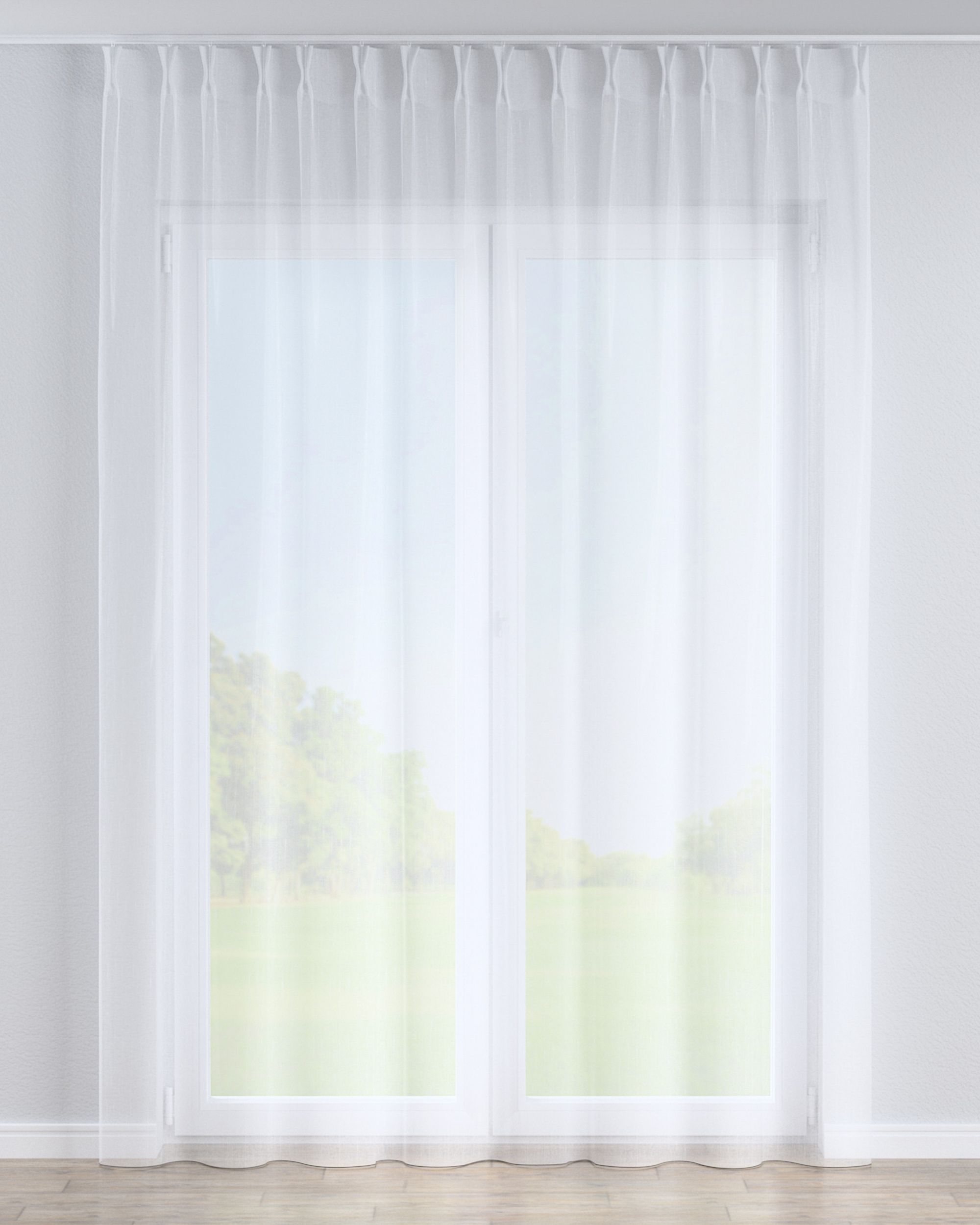 Net curtain with double pinch pleat product colour cream fabric semi-sheer, structured, patterned