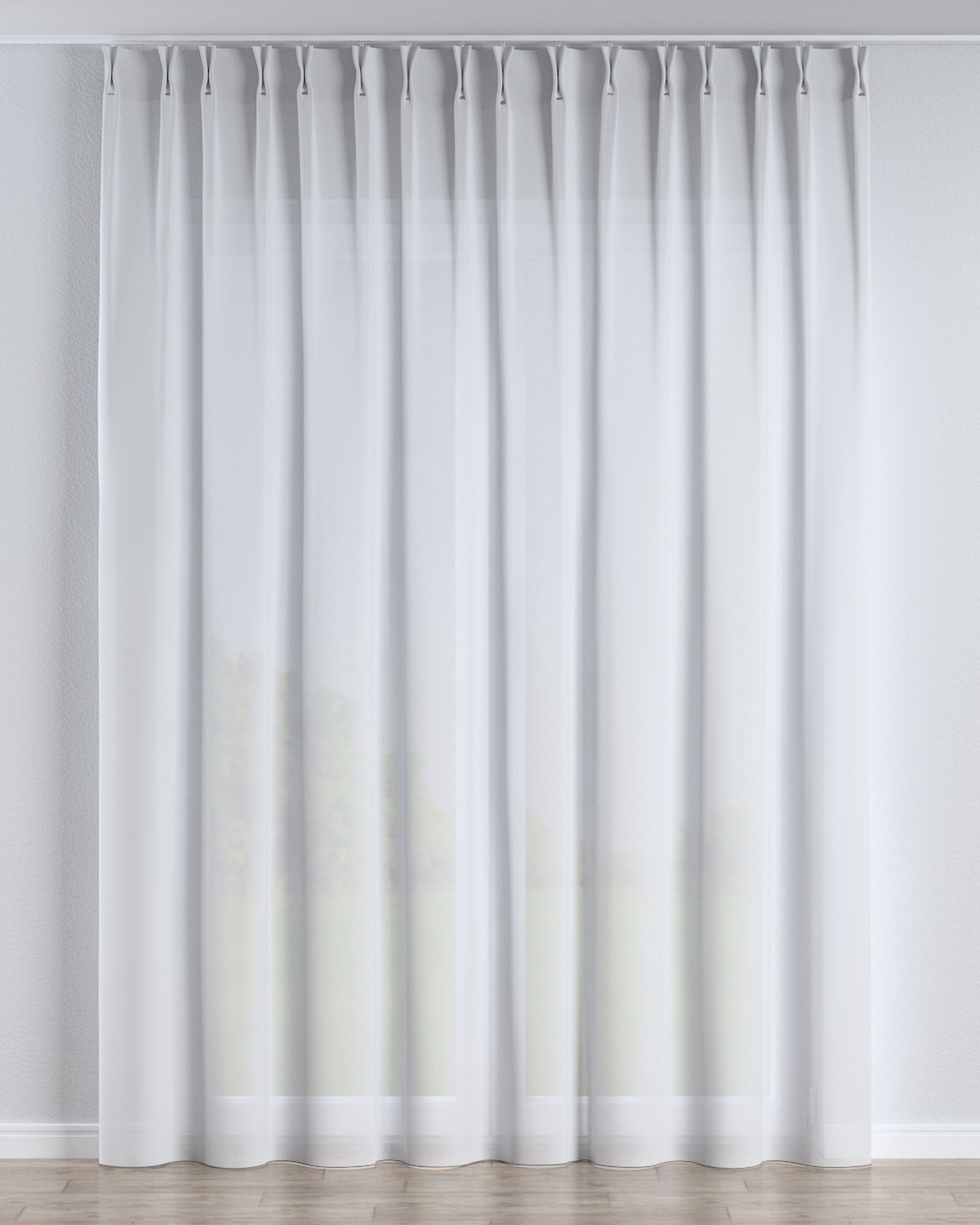 Net curtain with double pinch pleat product colour white fabric semi-sheer, structured