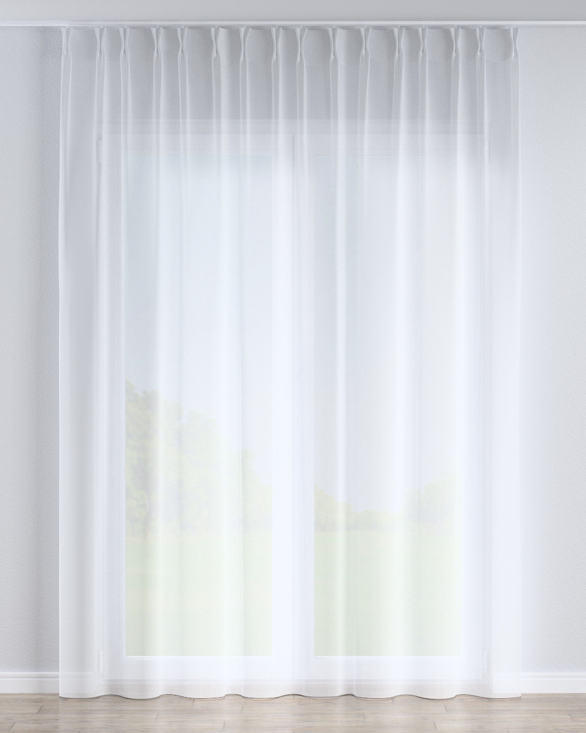 Net curtain with double pinch pleat product colour white fabric semi-sheer, structured