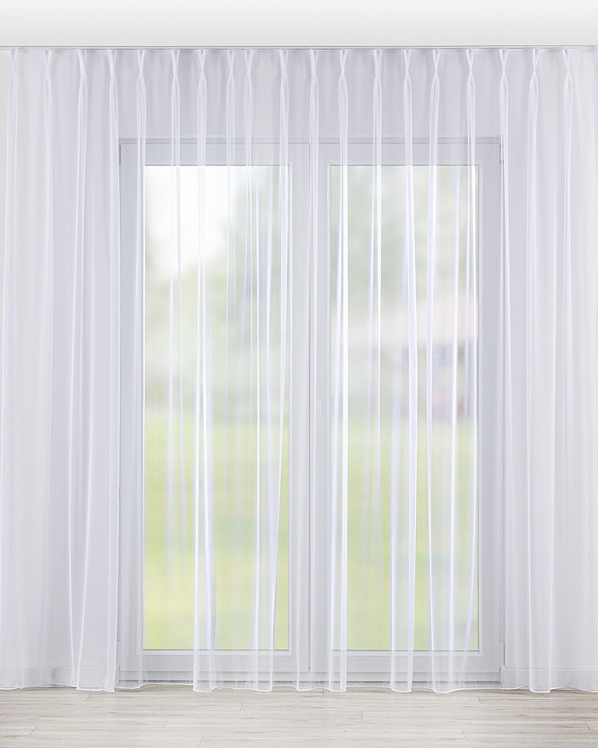 Net curtain with double pinch pleat product colour white fabric semi-sheer, gloss, structured