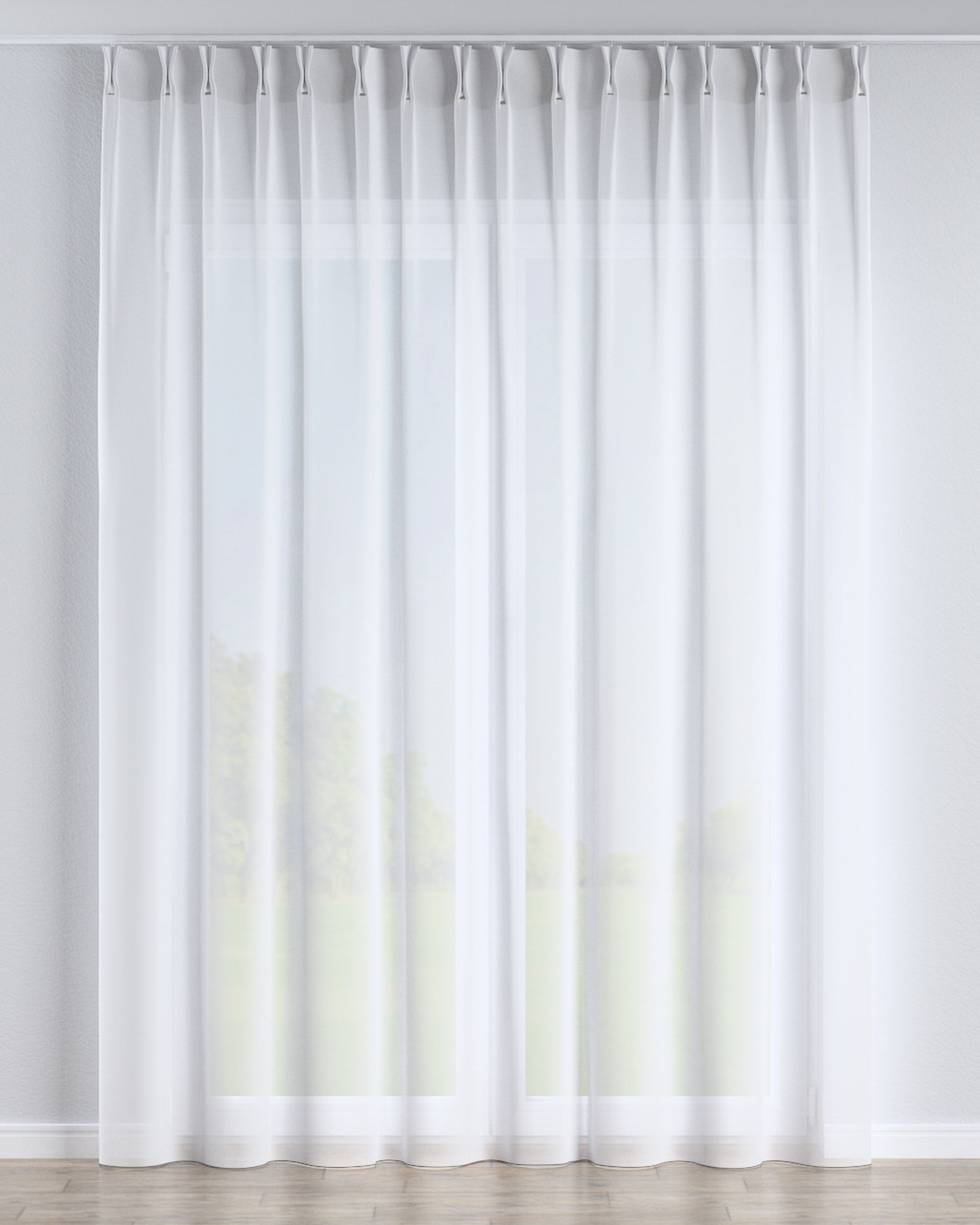 Net curtain with double pinch pleat product colour white fabric semi-sheer, structured