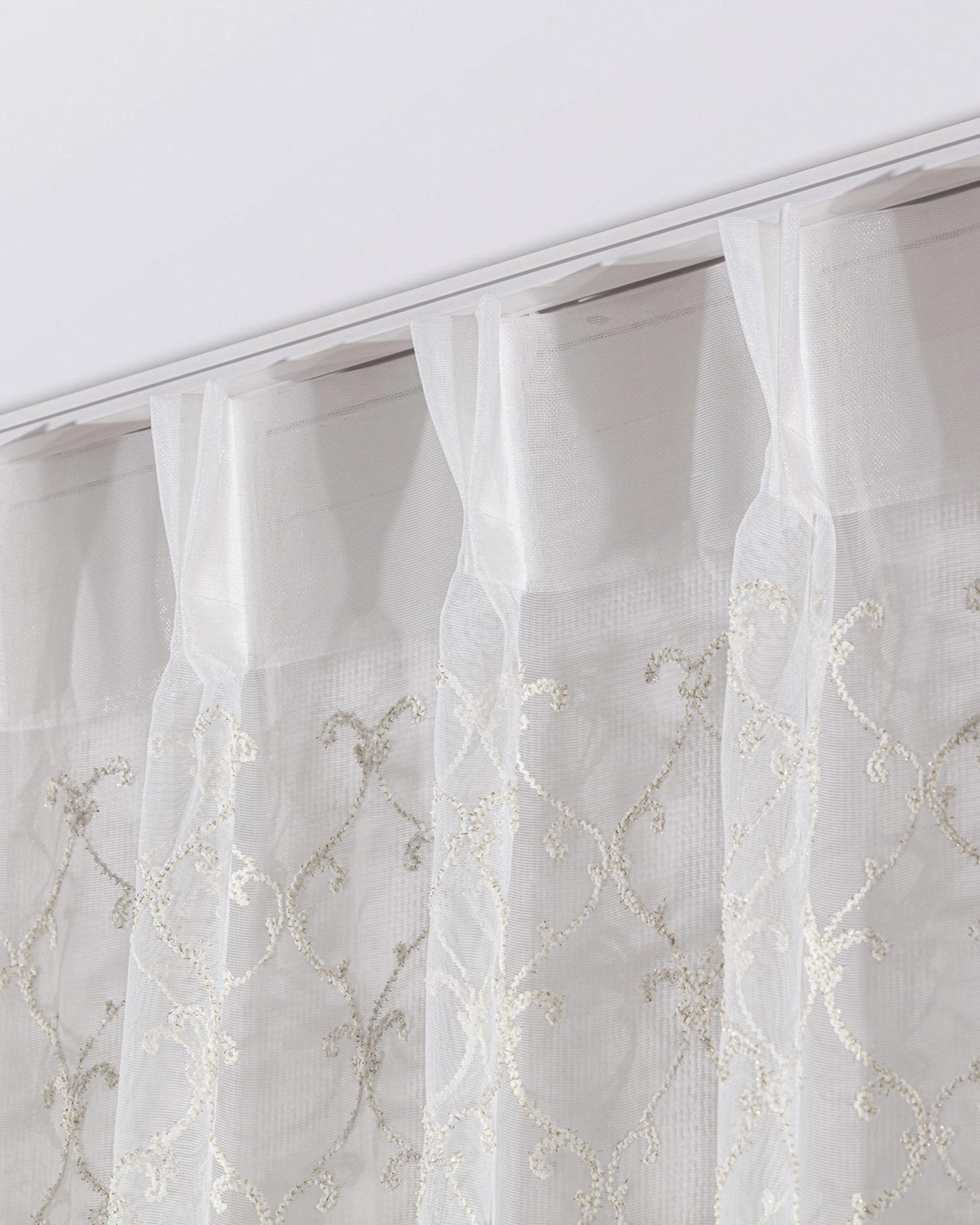 Net curtain with double pinch pleat product colour cream fabric semi-sheer, gloss, structured, patterned (hover)