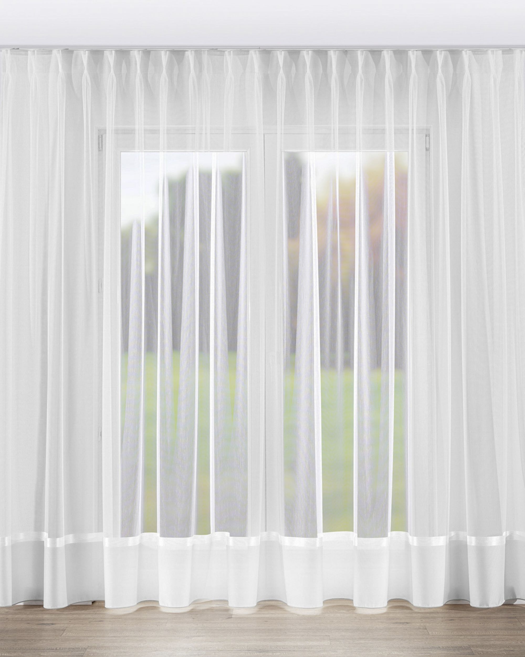 Net curtain with double pinch pleat product colour white fabric semi-sheer