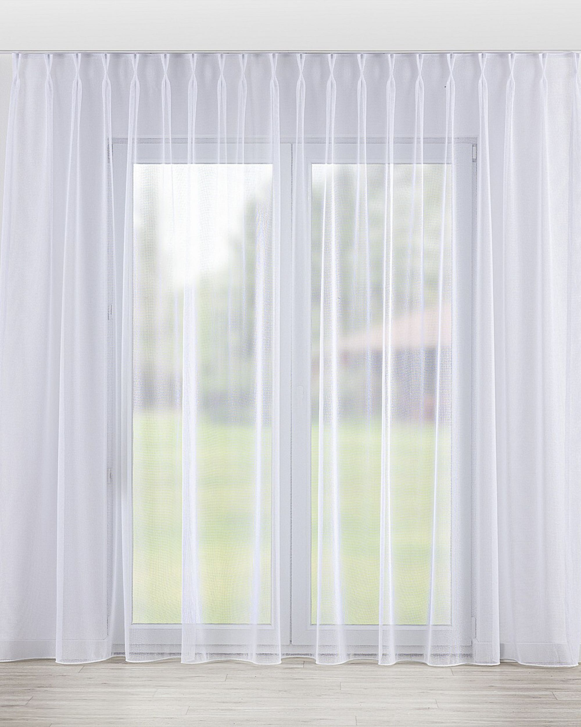 Net curtain with double pinch pleat product colour white fabric semi-sheer, structured