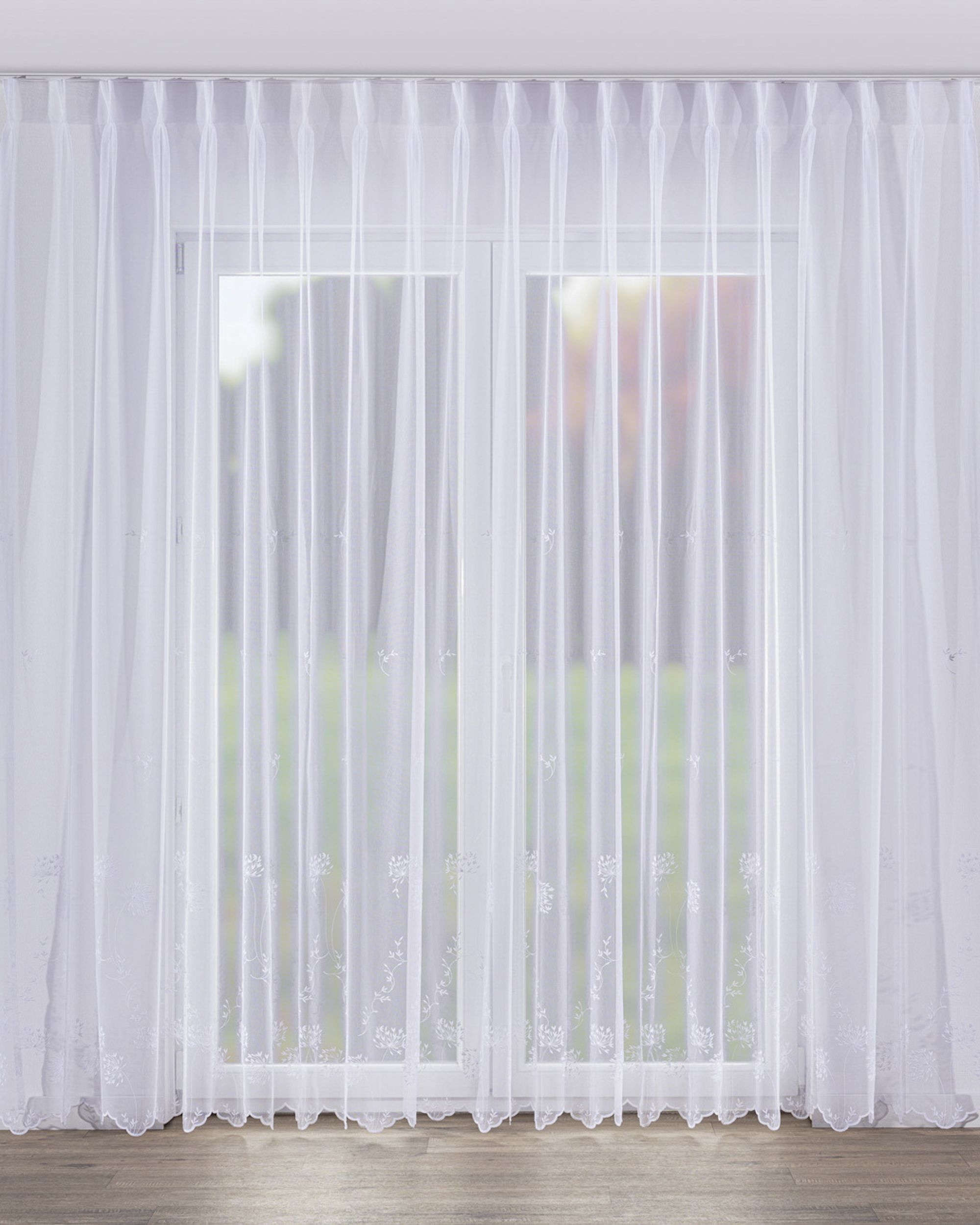 Net curtain with double pinch pleat product colour white fabric semi-sheer, structured, patterned
