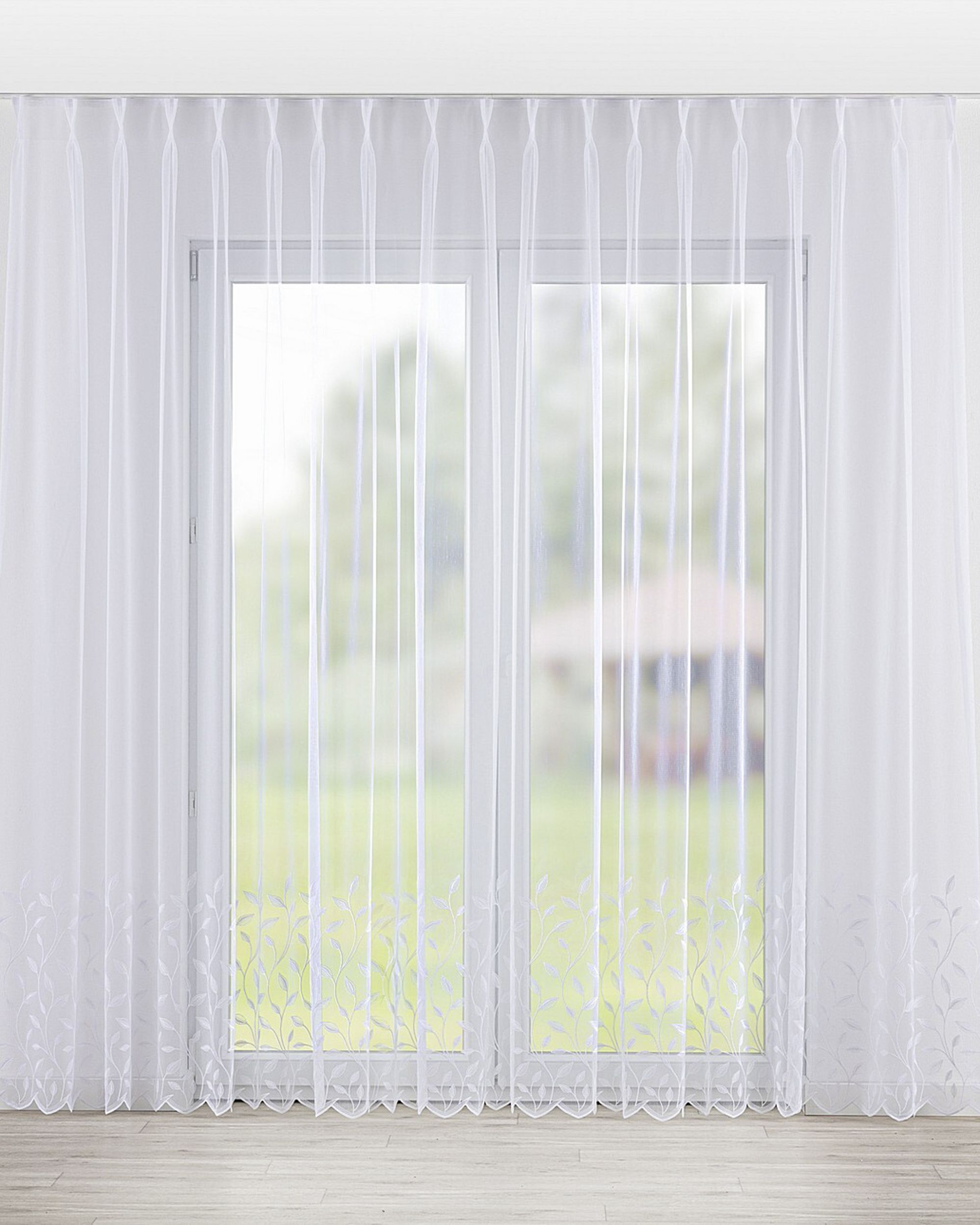 Net curtain with double pinch pleat product colour white fabric semi-sheer, structured, patterned