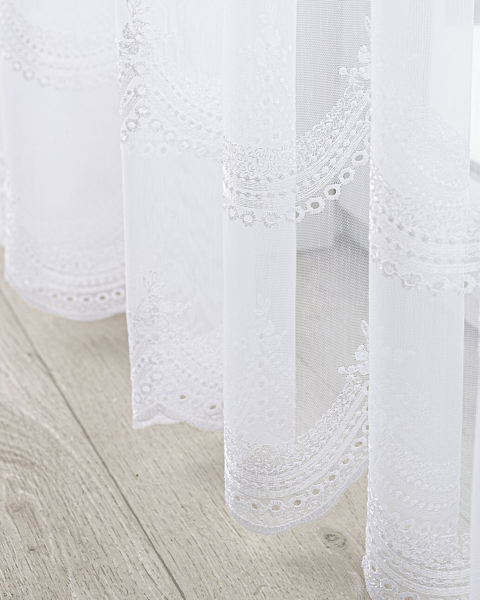 Net curtain with double pinch pleat product colour white fabric semi-sheer, structured, patterned (hover)