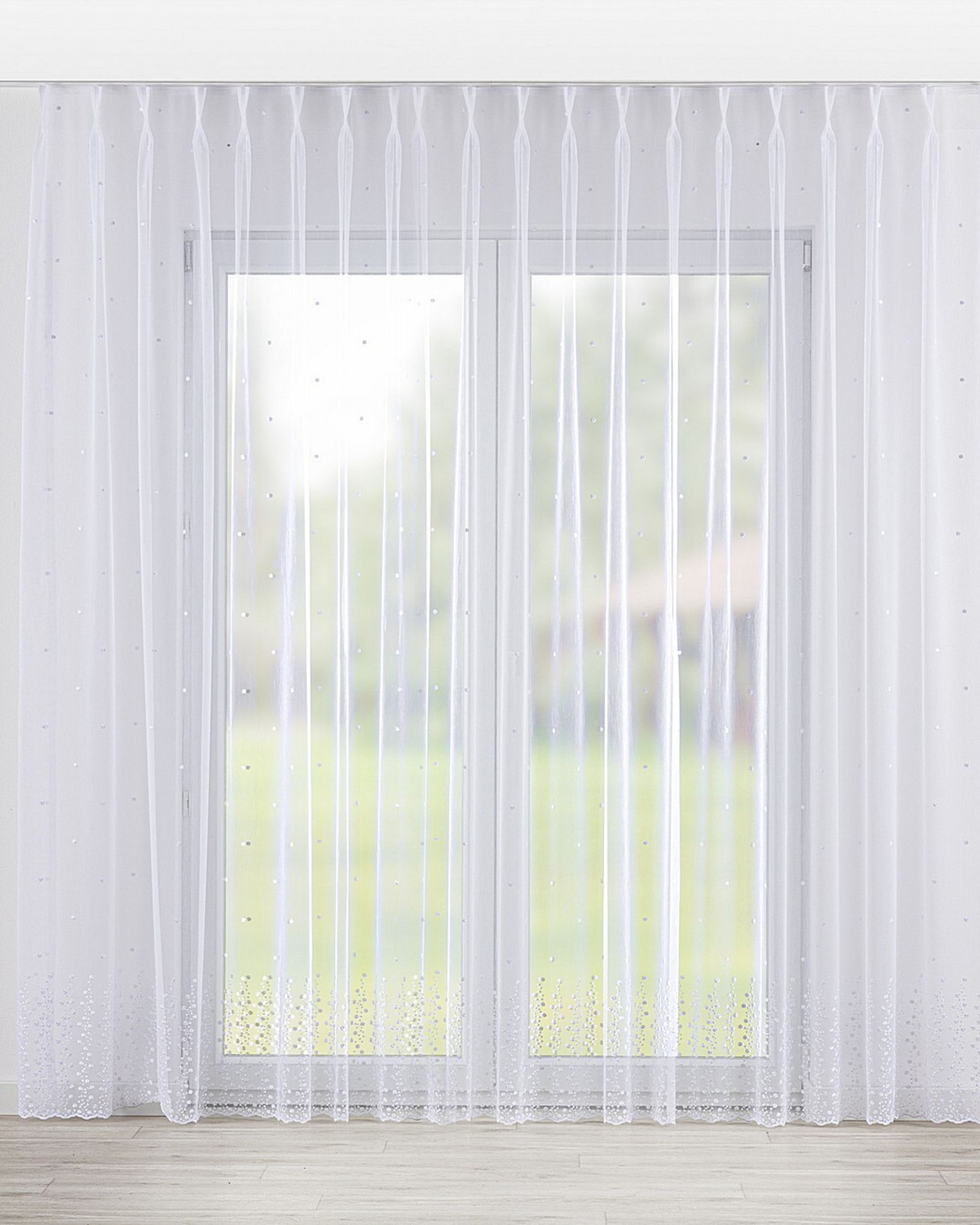 Net curtain with double pinch pleat product colour white fabric semi-sheer, structured, patterned