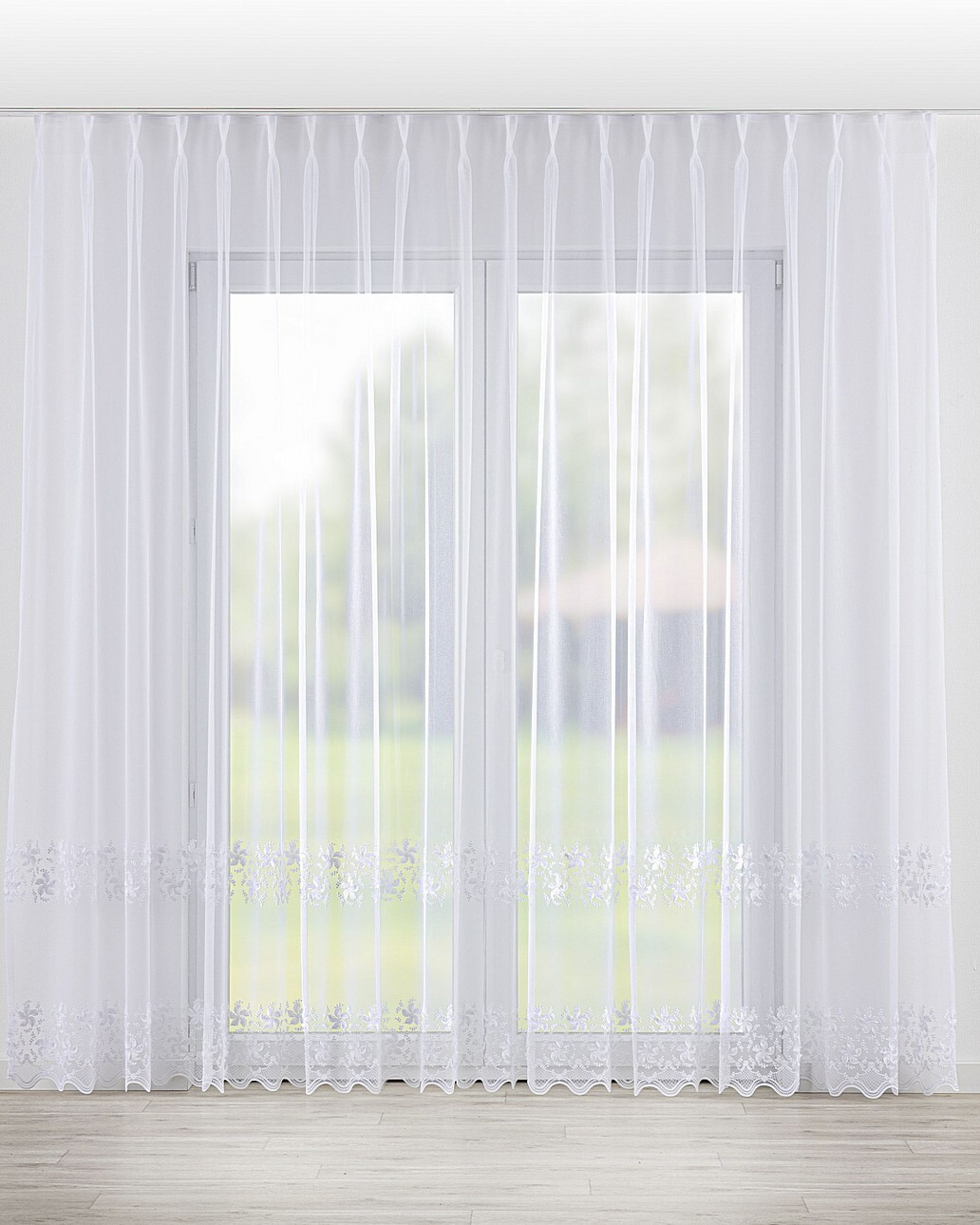 Net curtain with double pinch pleat product colour white fabric semi-sheer, structured, patterned