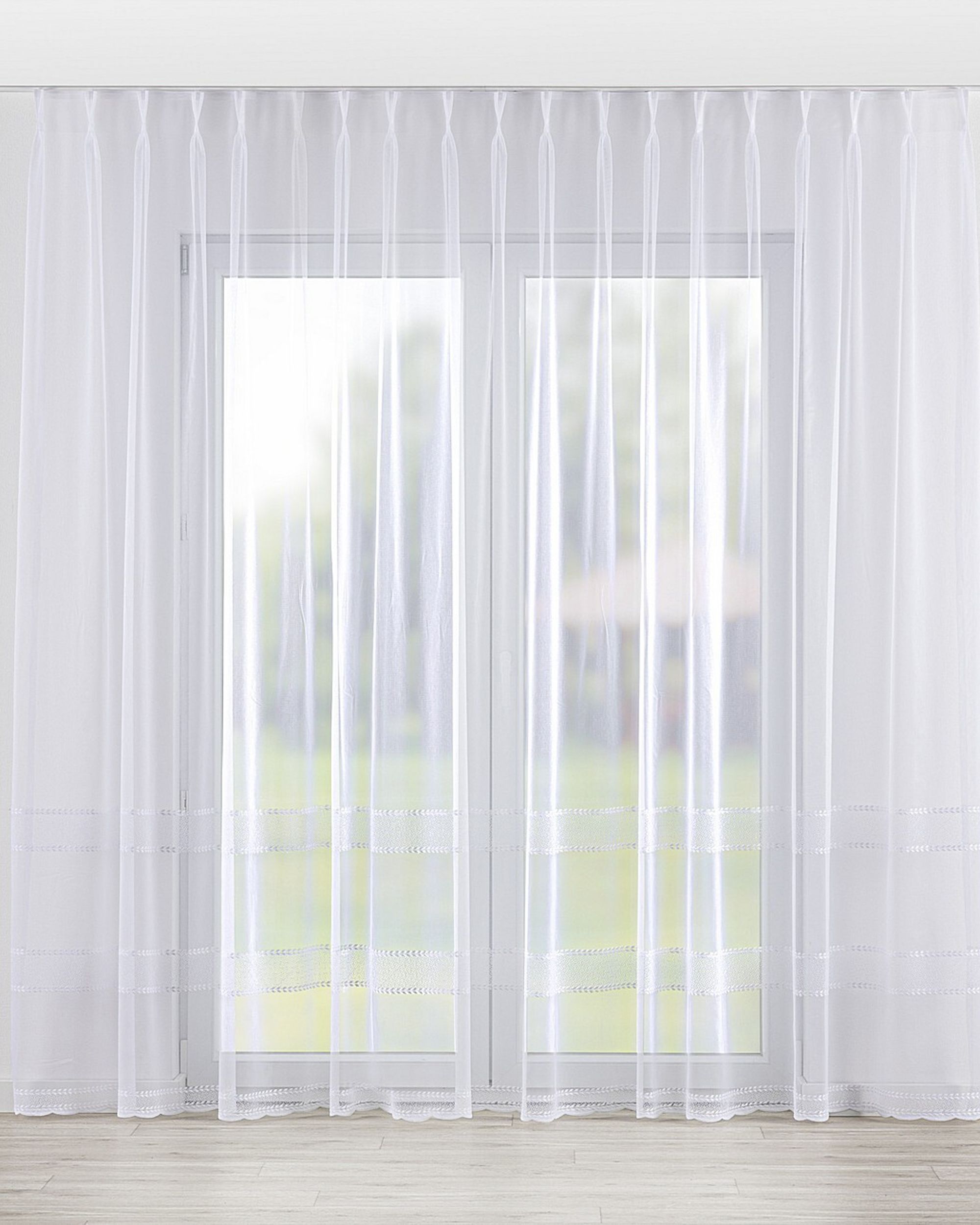 Net curtain with double pinch pleat product colour white fabric semi-sheer, structured, patterned