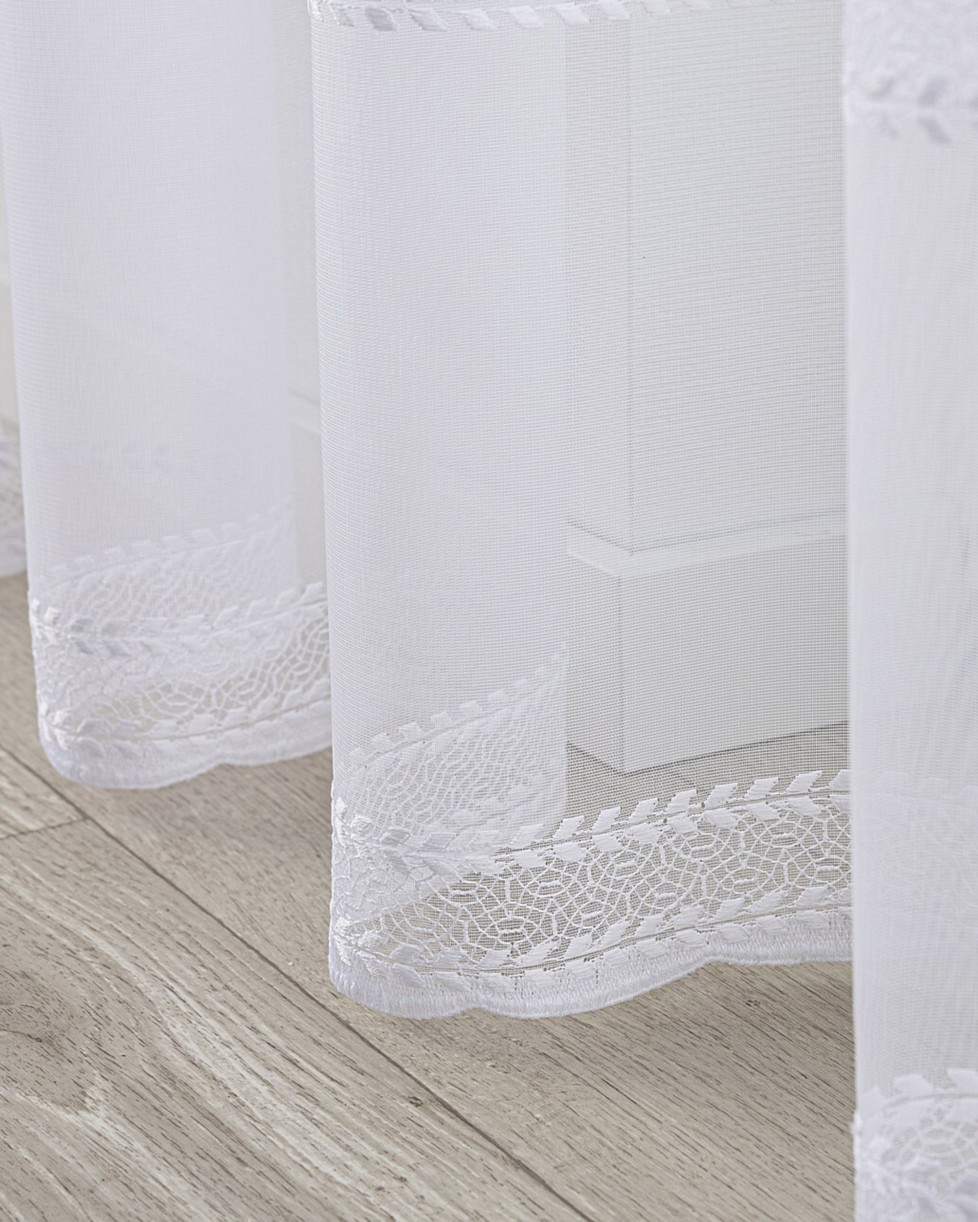 Net curtain with double pinch pleat product colour white fabric semi-sheer, structured, patterned (hover)