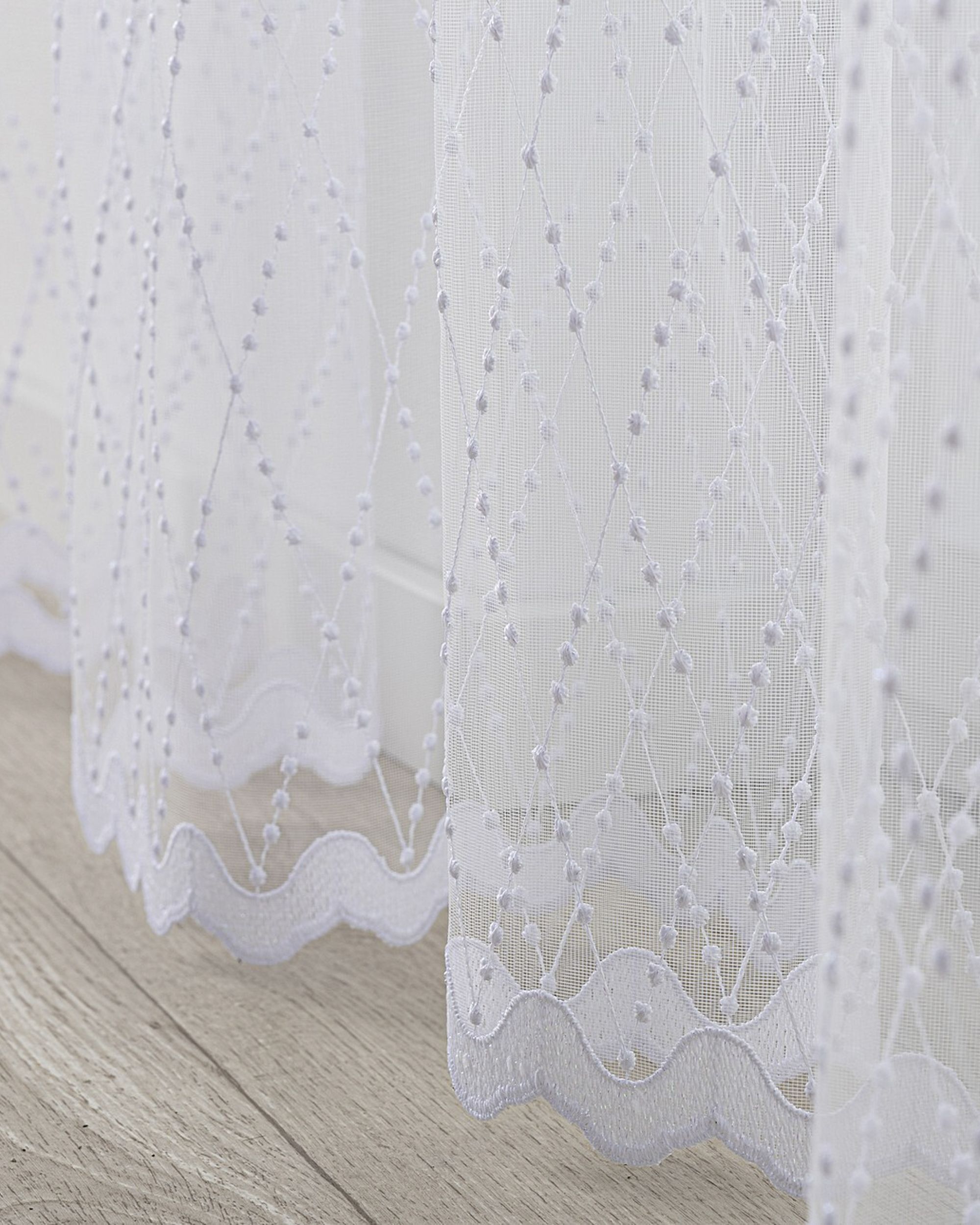 Net curtain with double pinch pleat product colour white fabric semi-sheer, structured, patterned (hover)