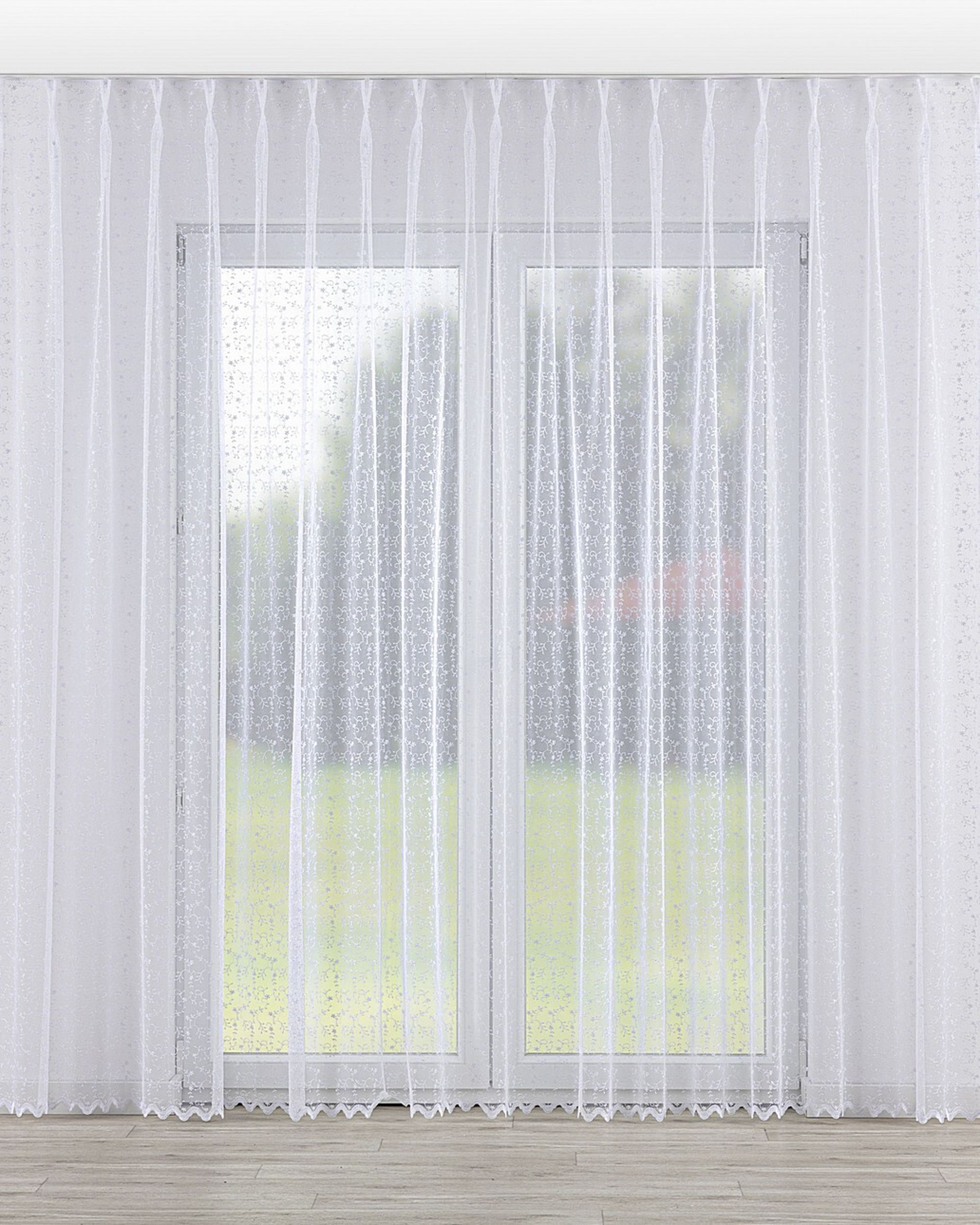 Net curtain with double pinch pleat product colour white fabric semi-sheer, structured, patterned