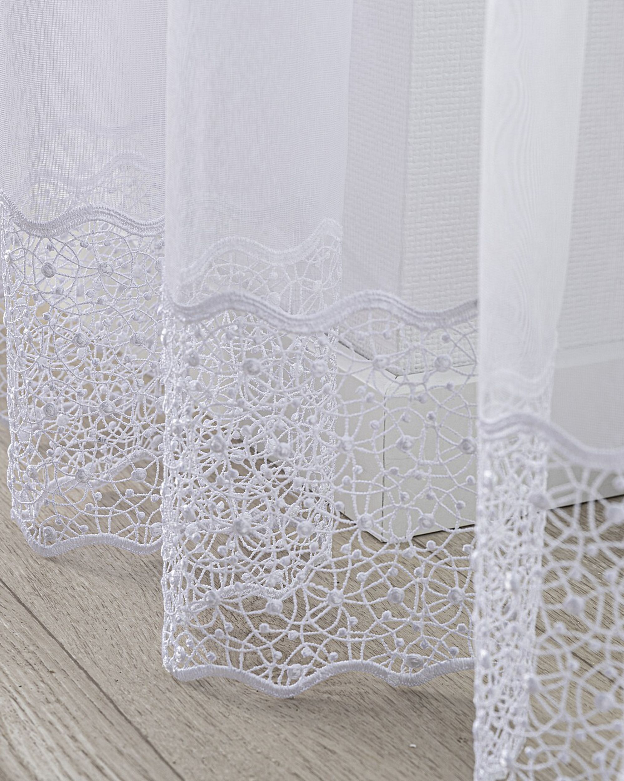 Net curtain with double pinch pleat product colour white fabric semi-sheer, structured, patterned (hover)
