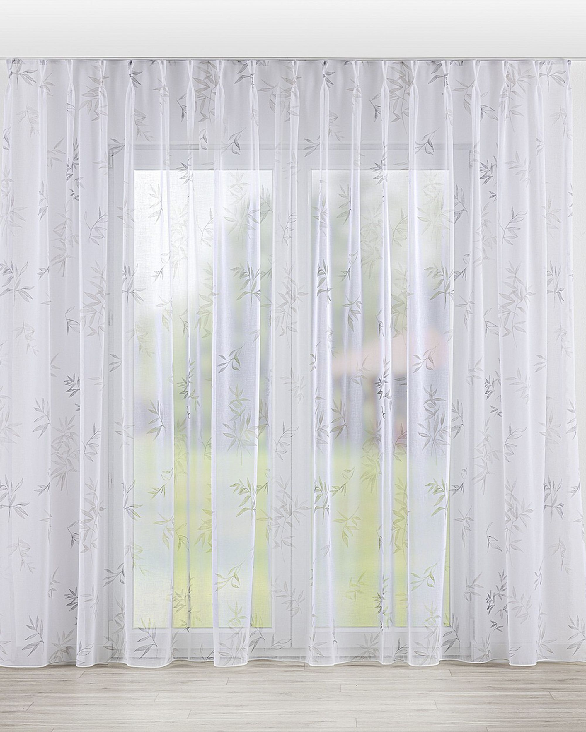 Net curtain with double pinch pleat product colour white fabric semi-sheer, patterned