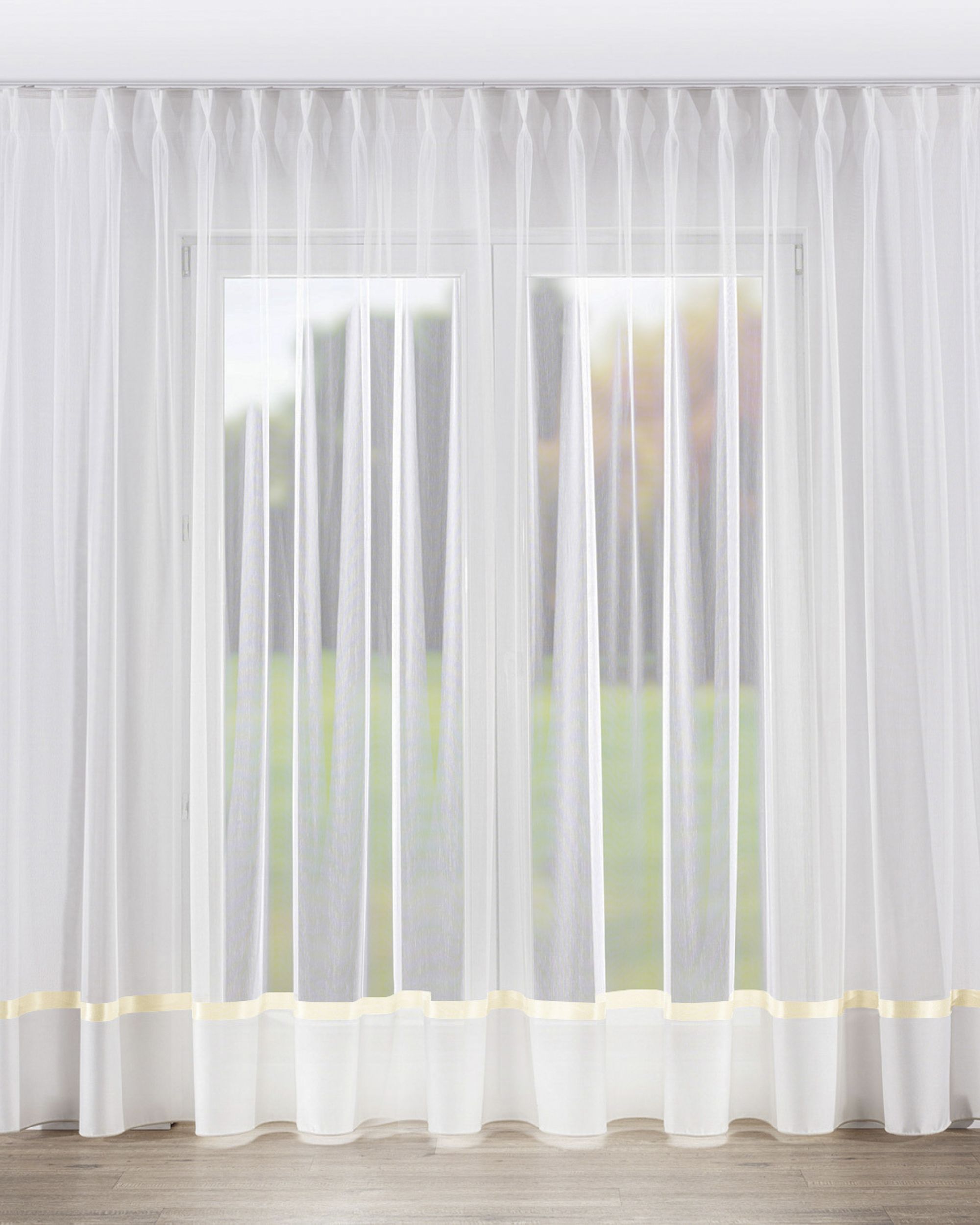 Net curtain with double pinch pleat product colour cream fabric semi-sheer
