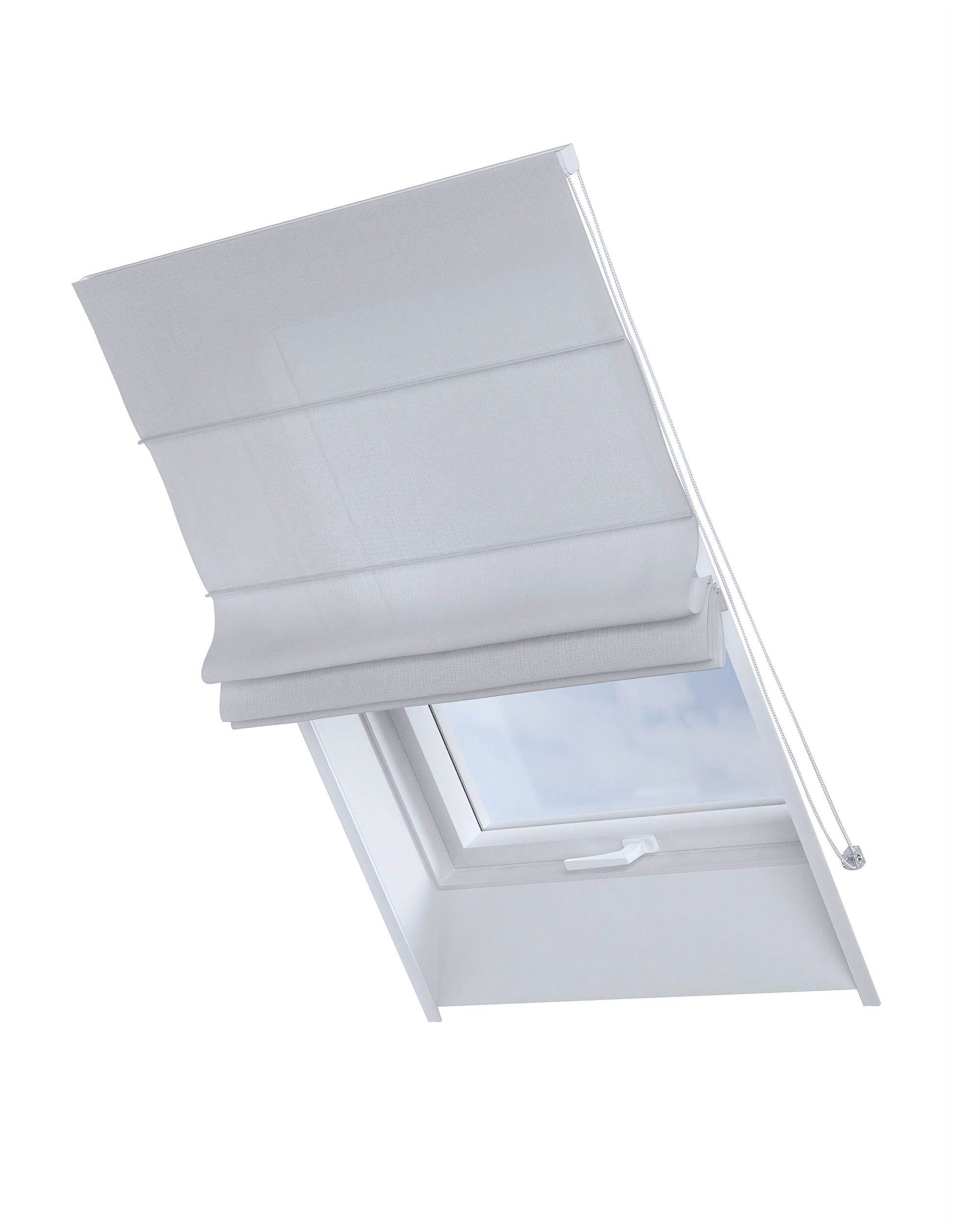 Roman blind for roof window Rimini product colour white fabric semi-sheer, structured