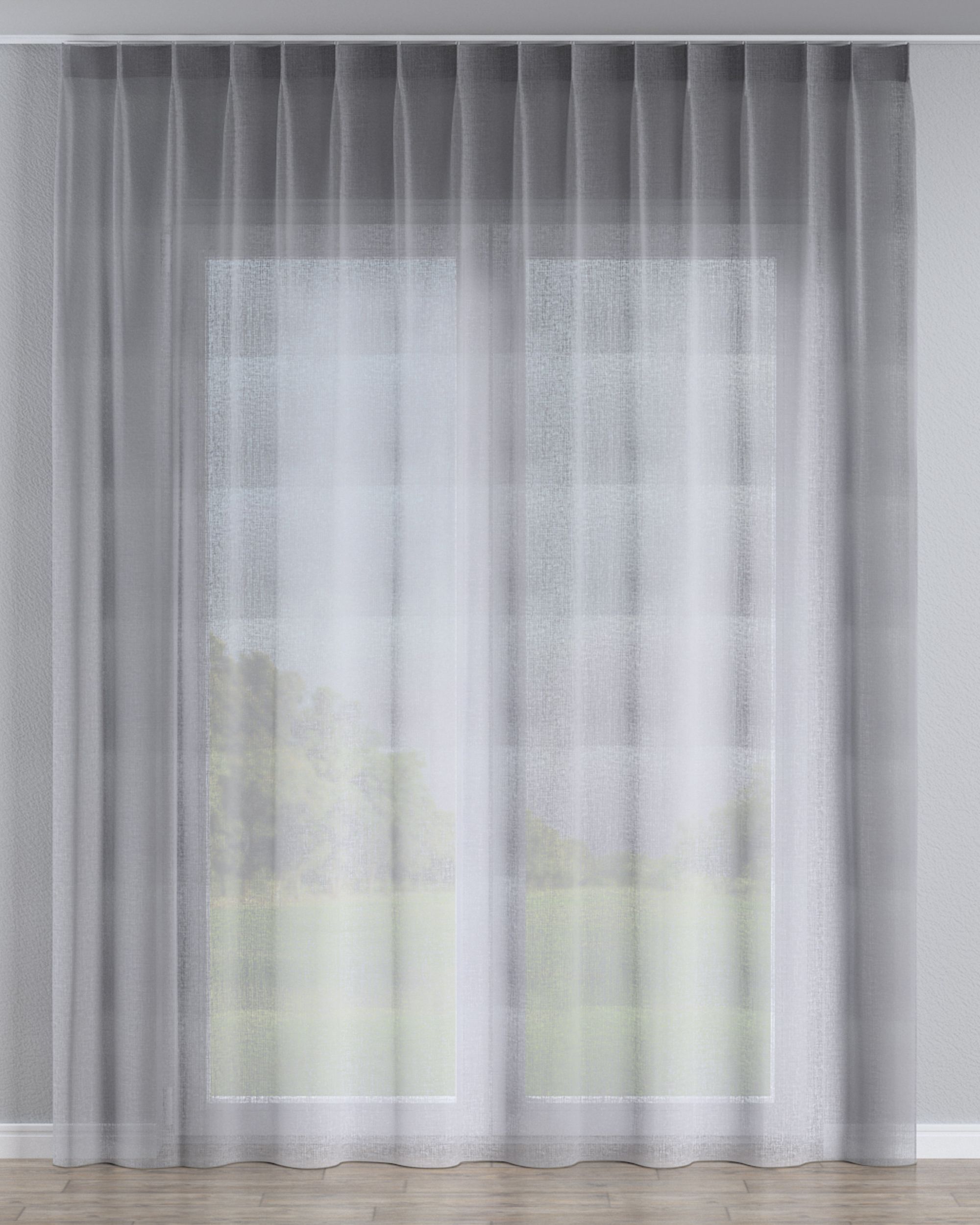 Net curtain with single pinch pleat product colour grey fabric semi-sheer, structured