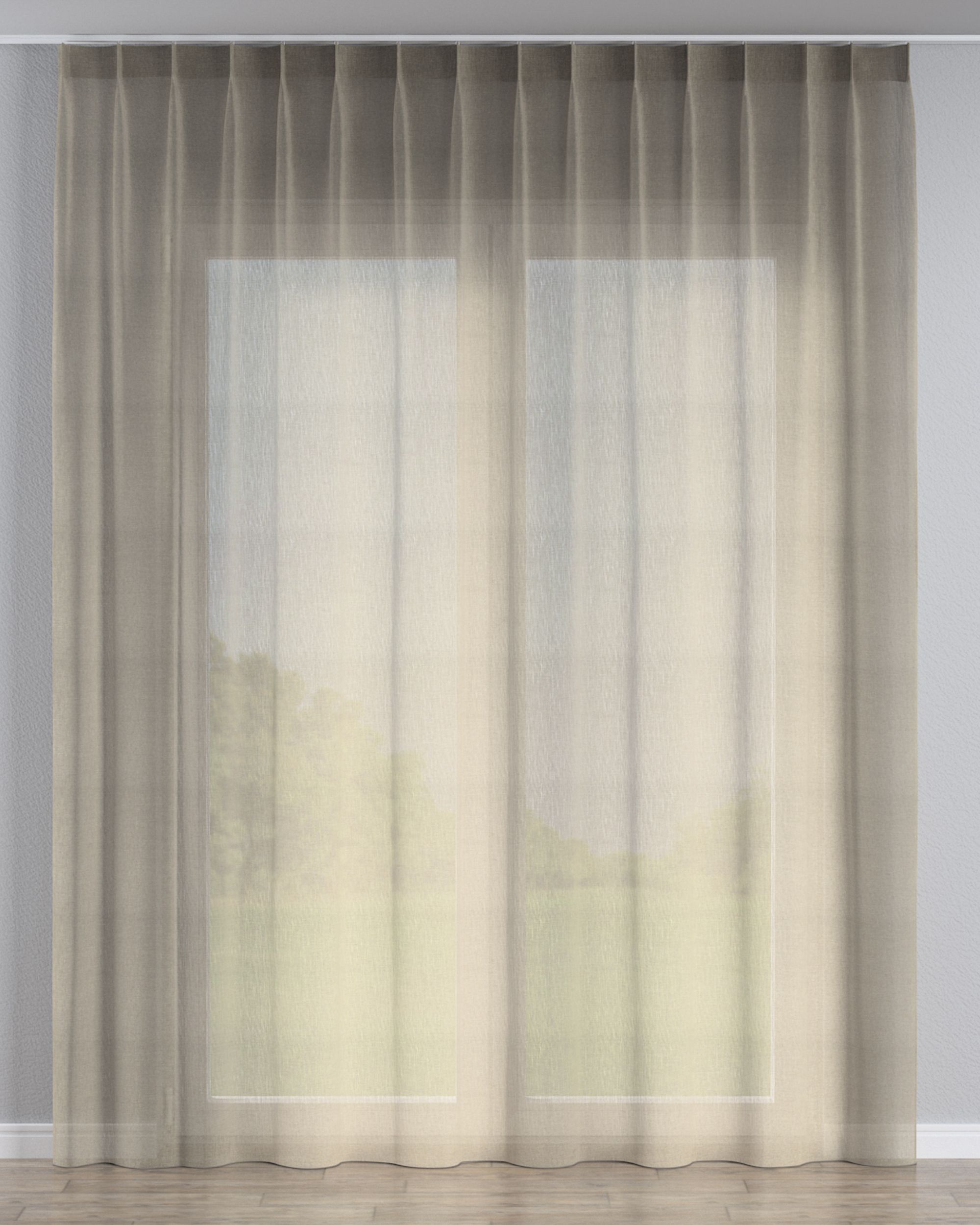 Net curtain with single pinch pleat product colour beige fabric semi-sheer, structured