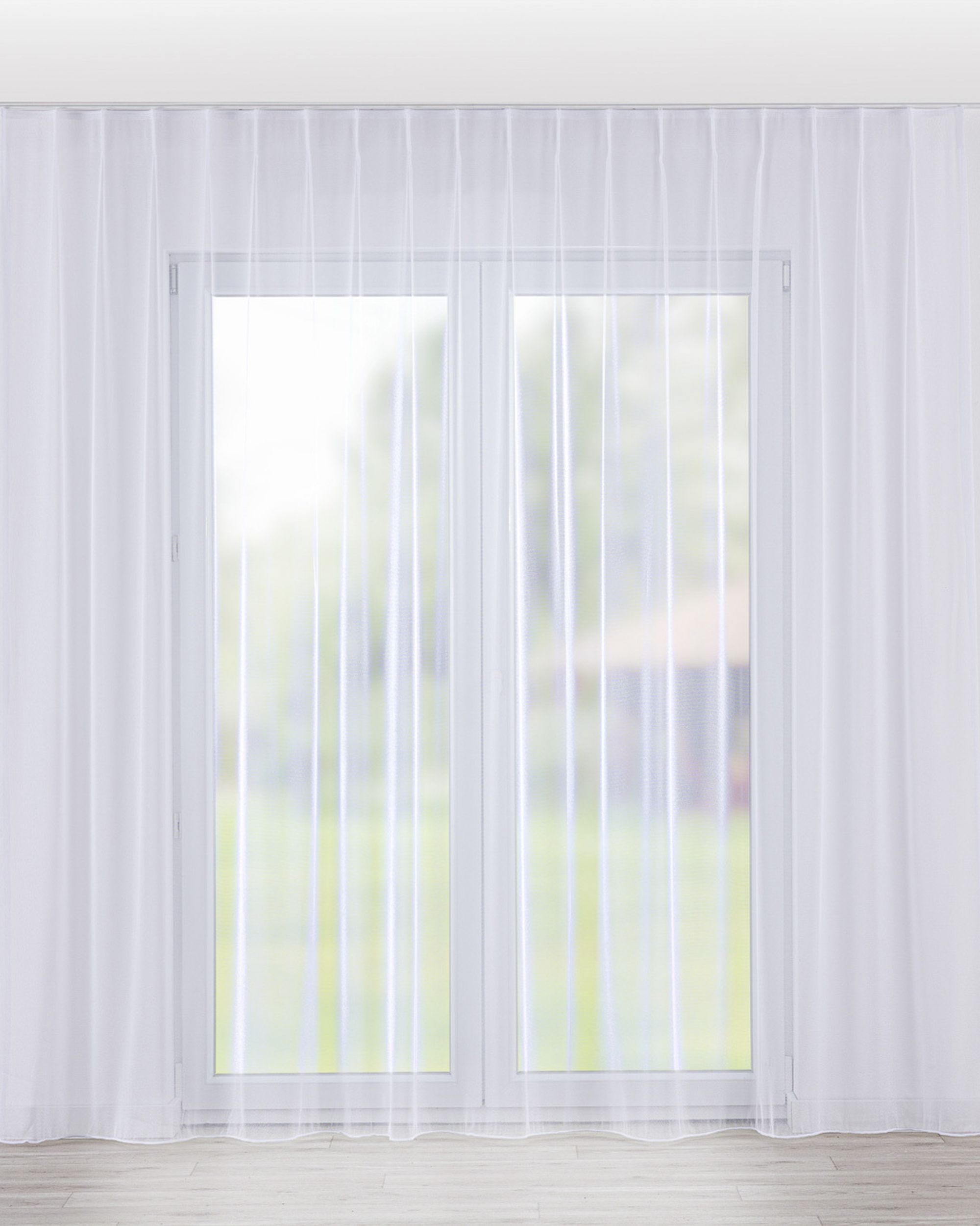 Net curtain with single pinch pleat product colour white fabric semi-sheer, gloss, structured