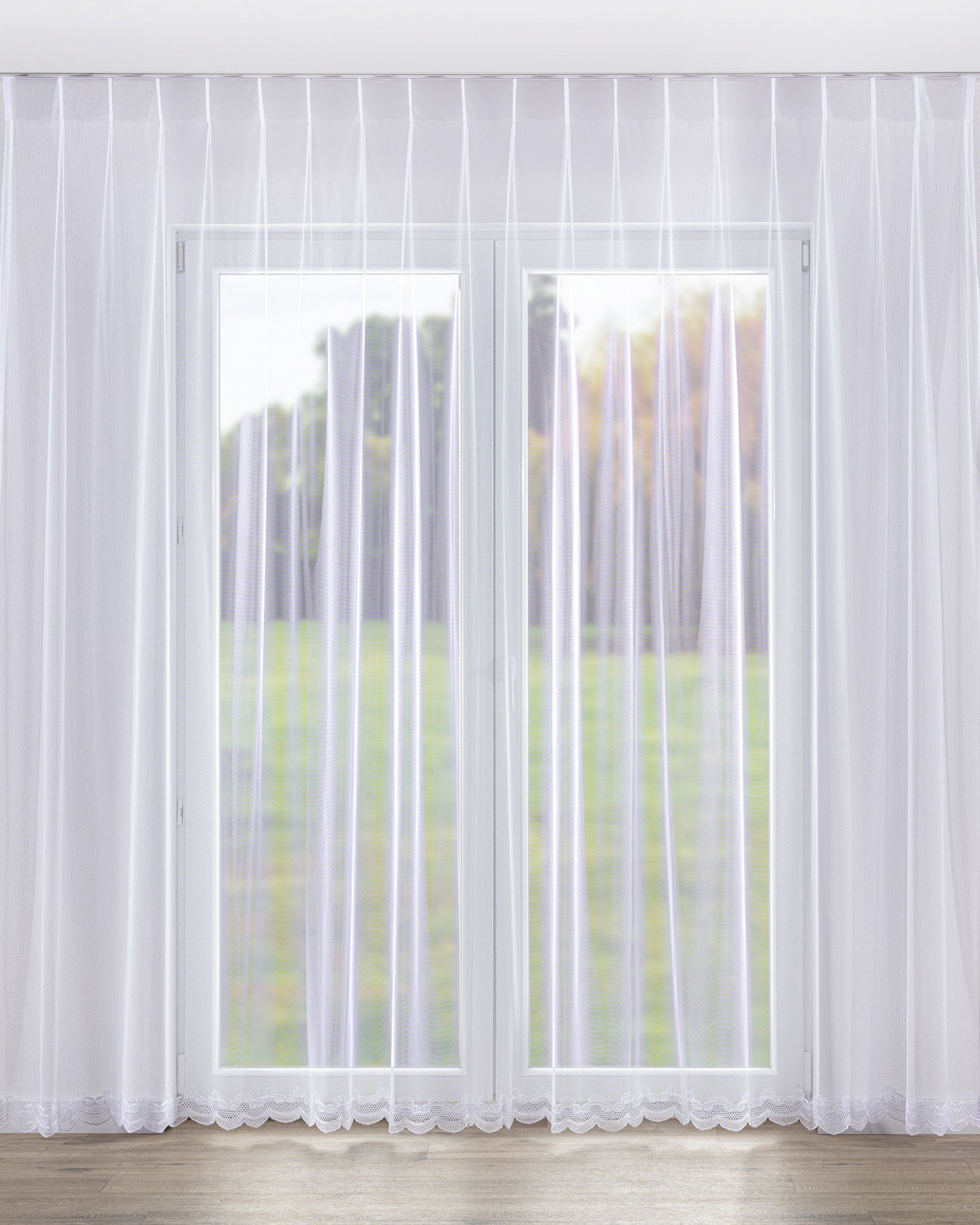 Net curtain with single pinch pleat product colour white fabric semi-sheer, structured, patterned