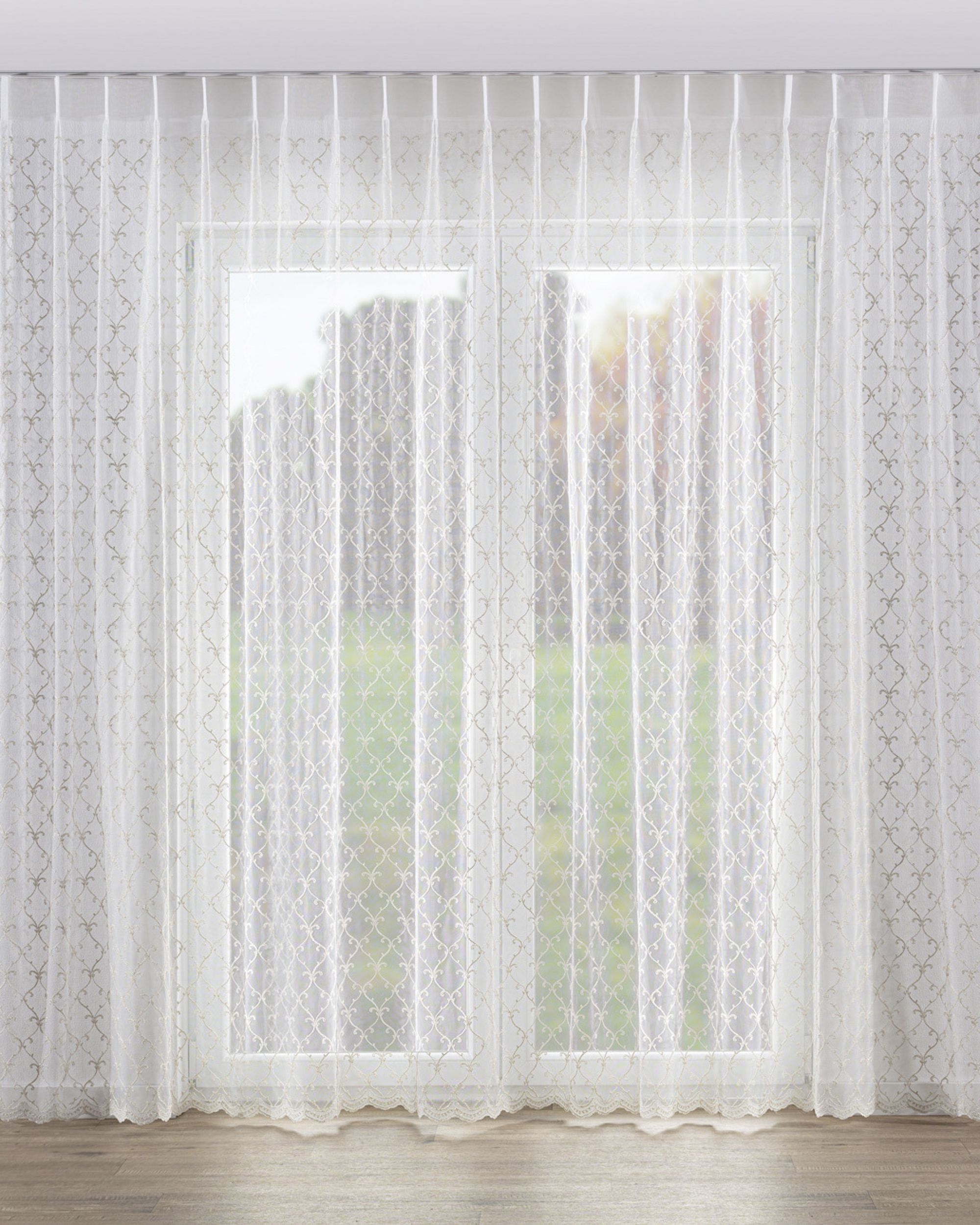 Net curtain with single pinch pleat product colour cream fabric semi-sheer, gloss, structured, patterned