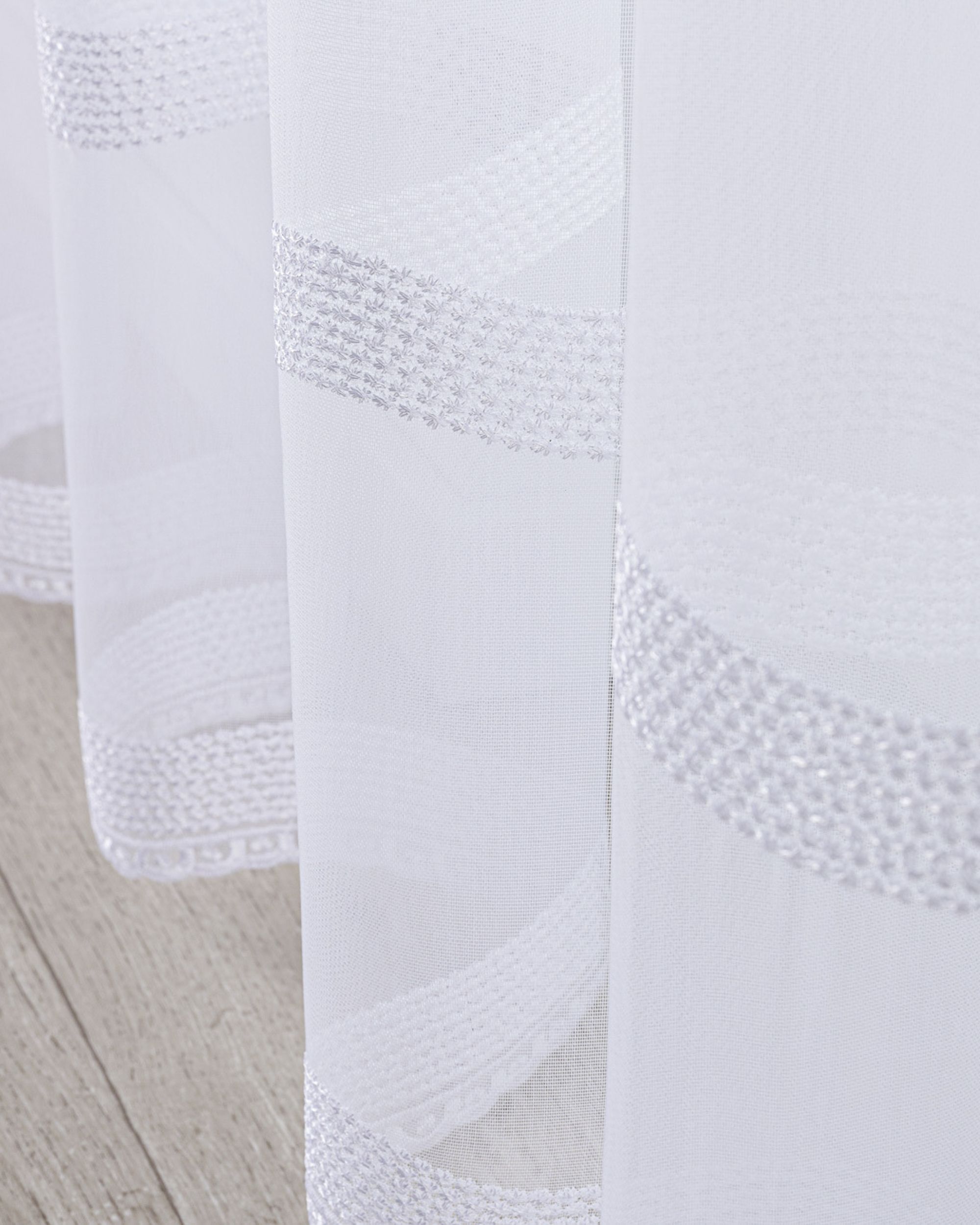 Net curtain with single pinch pleat product colour white fabric semi-sheer, structured, patterned (hover)