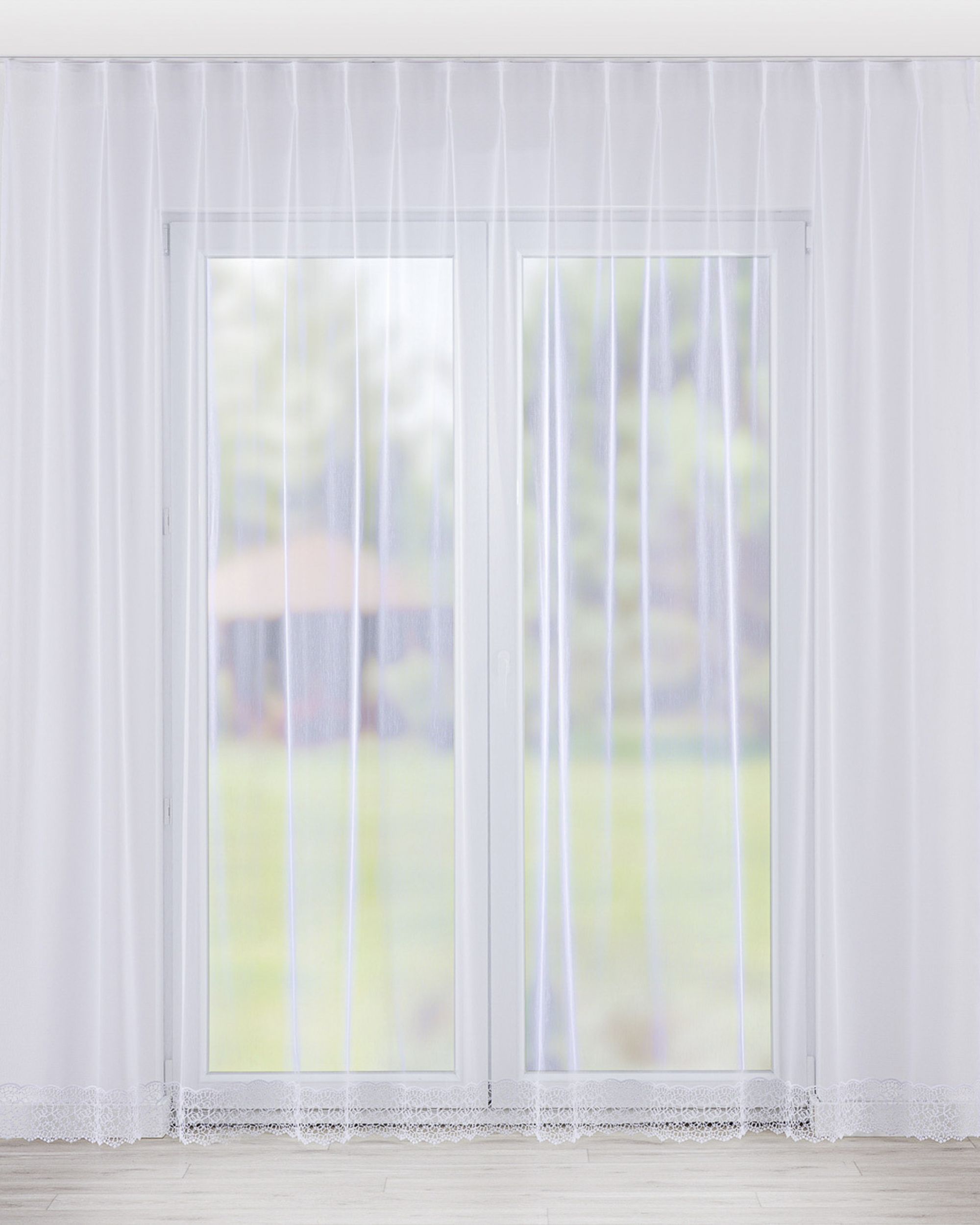 Net curtain with single pinch pleat product colour white fabric semi-sheer, structured, patterned