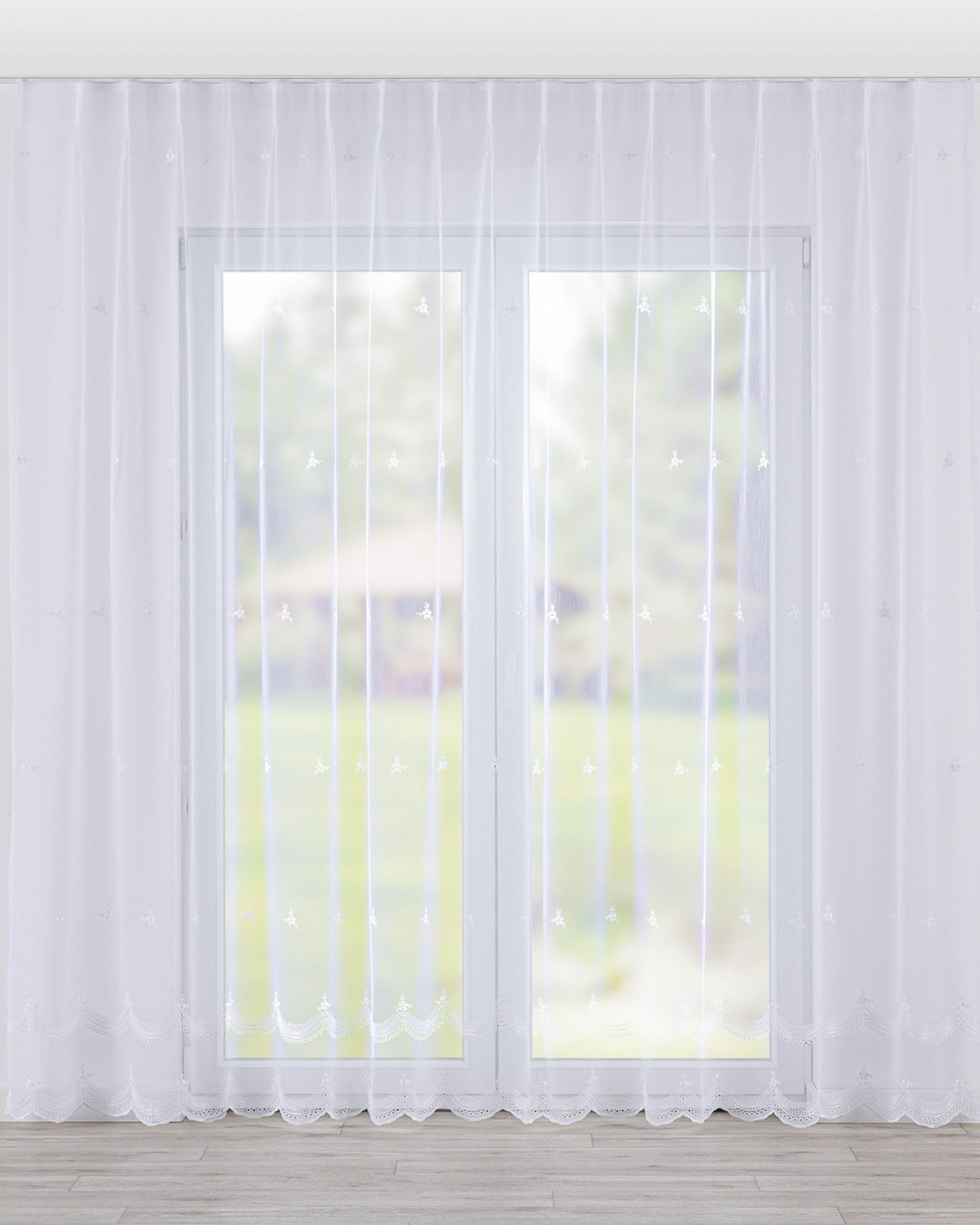 Net curtain with single pinch pleat product colour white fabric semi-sheer, structured, patterned