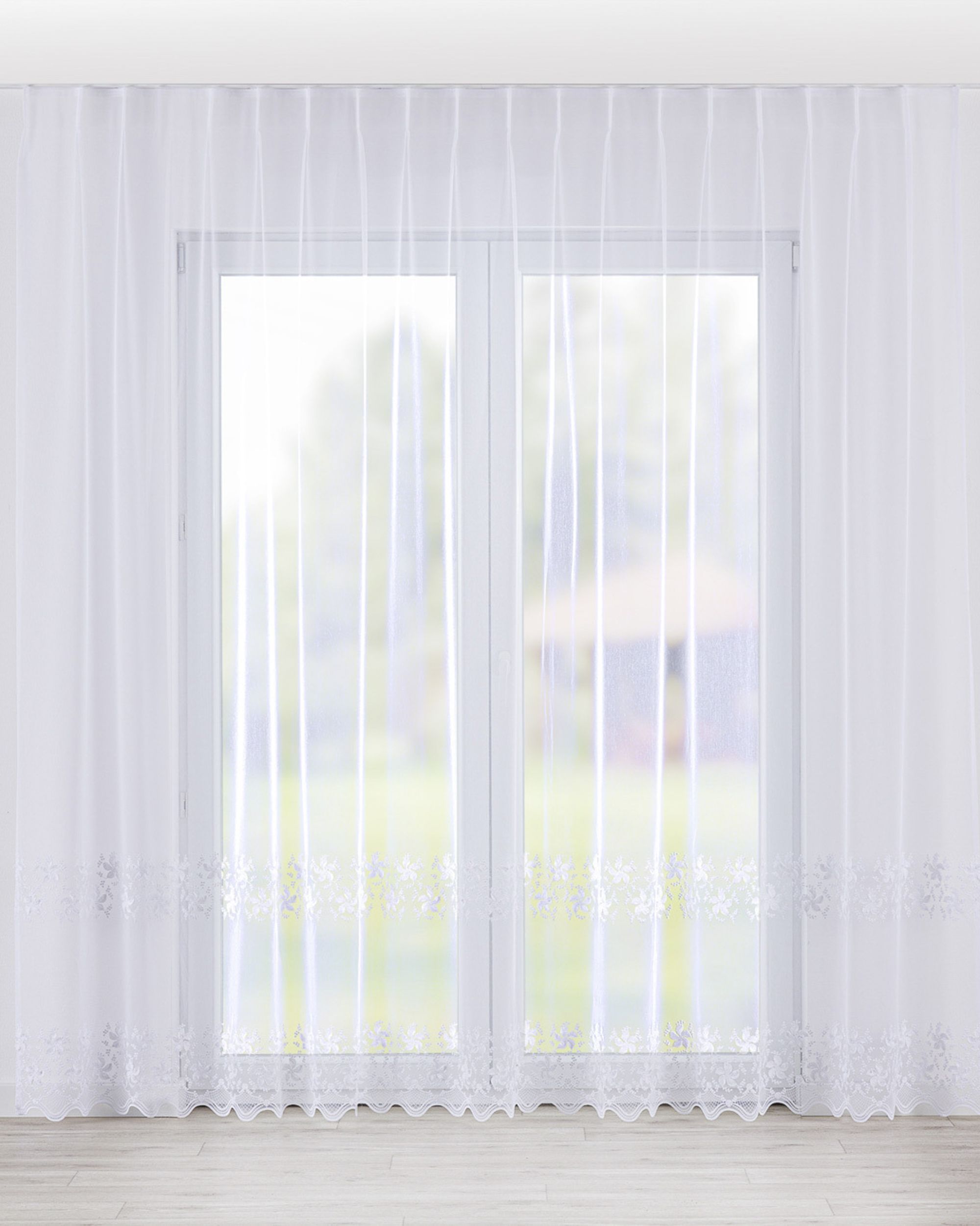 Net curtain with single pinch pleat product colour white fabric semi-sheer, structured, patterned