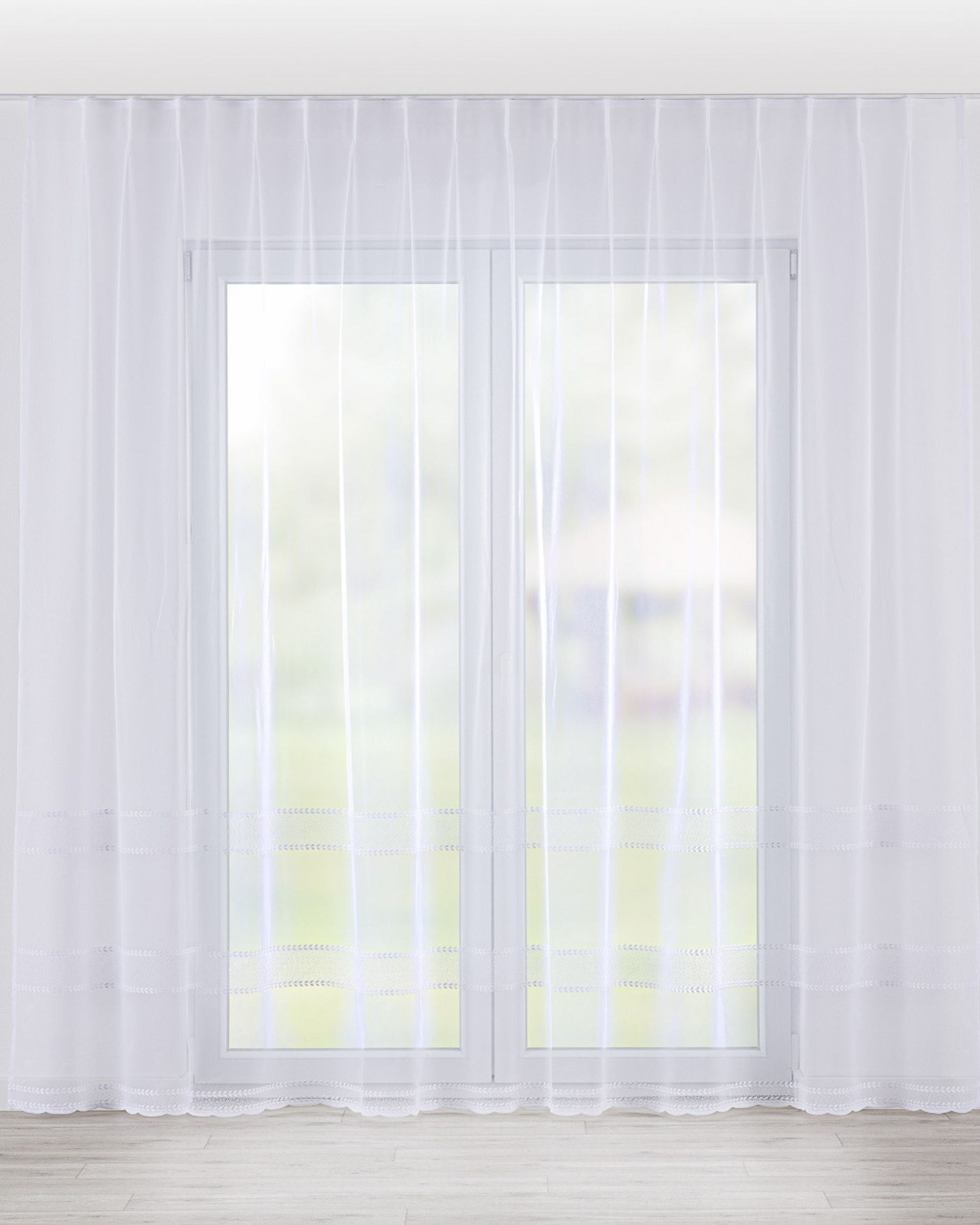 Net curtain with single pinch pleat product colour white fabric semi-sheer, structured, patterned