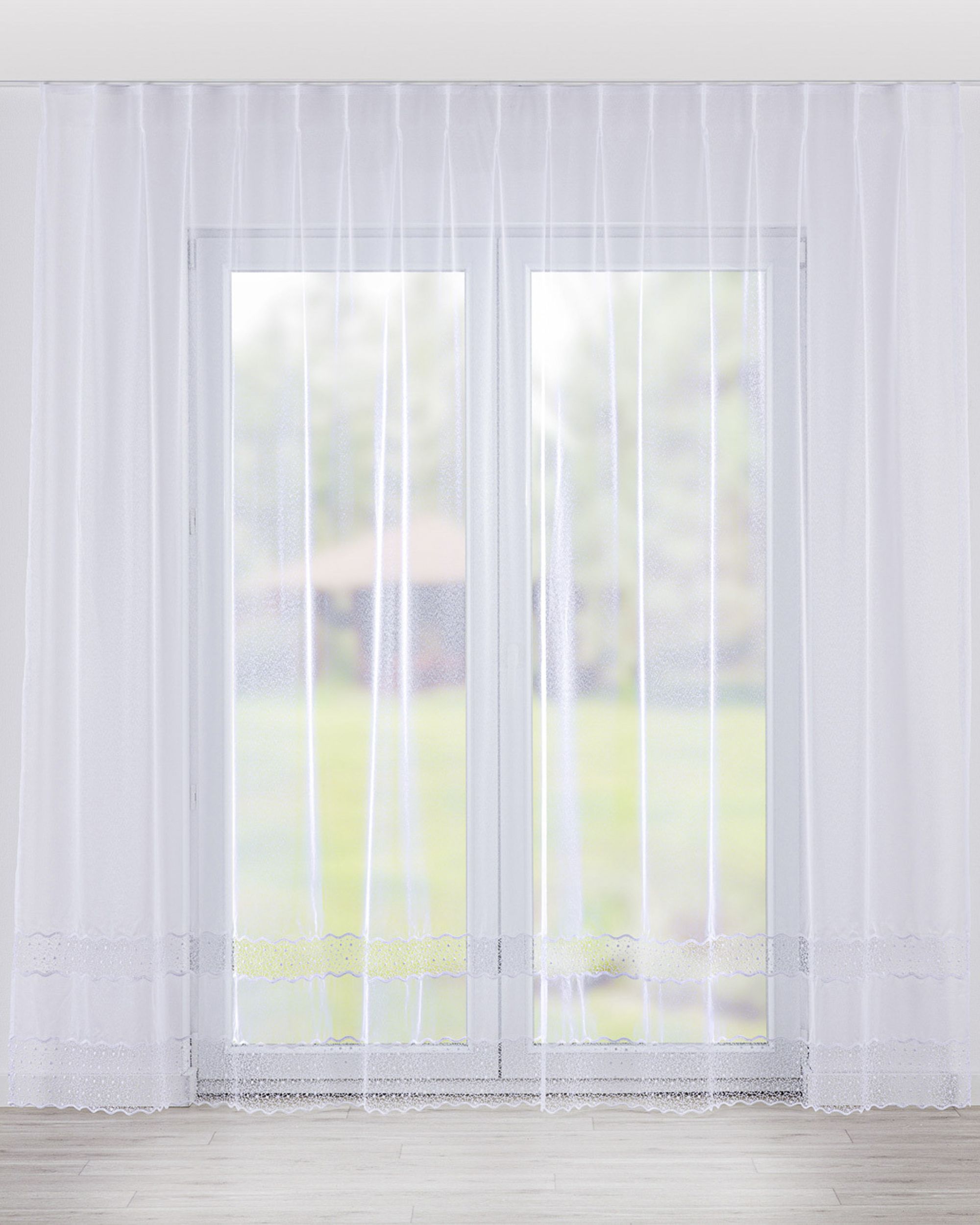 Net curtain with single pinch pleat product colour white fabric semi-sheer, structured, patterned