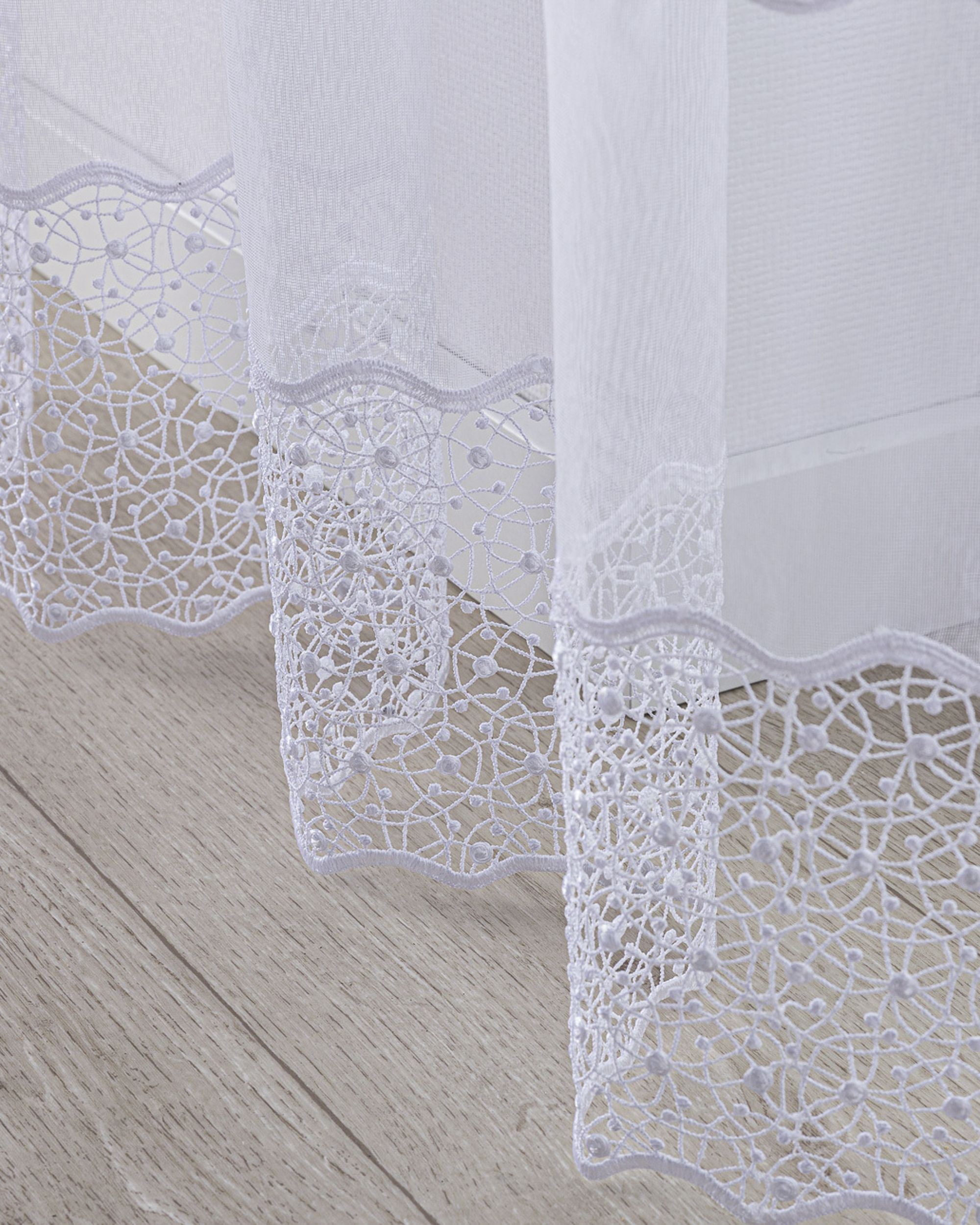 Net curtain with single pinch pleat product colour white fabric semi-sheer, structured, patterned (hover)