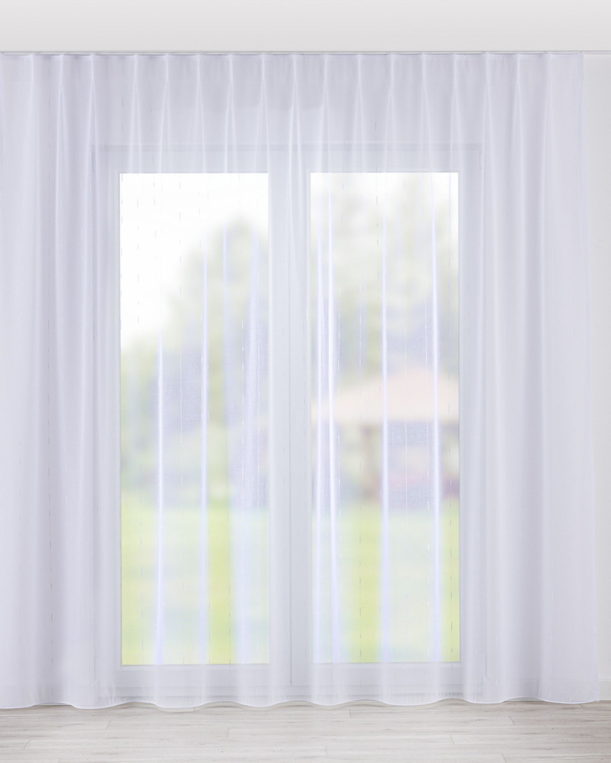 Net curtain with single pinch pleat product colour white fabric semi-sheer, structured, patterned