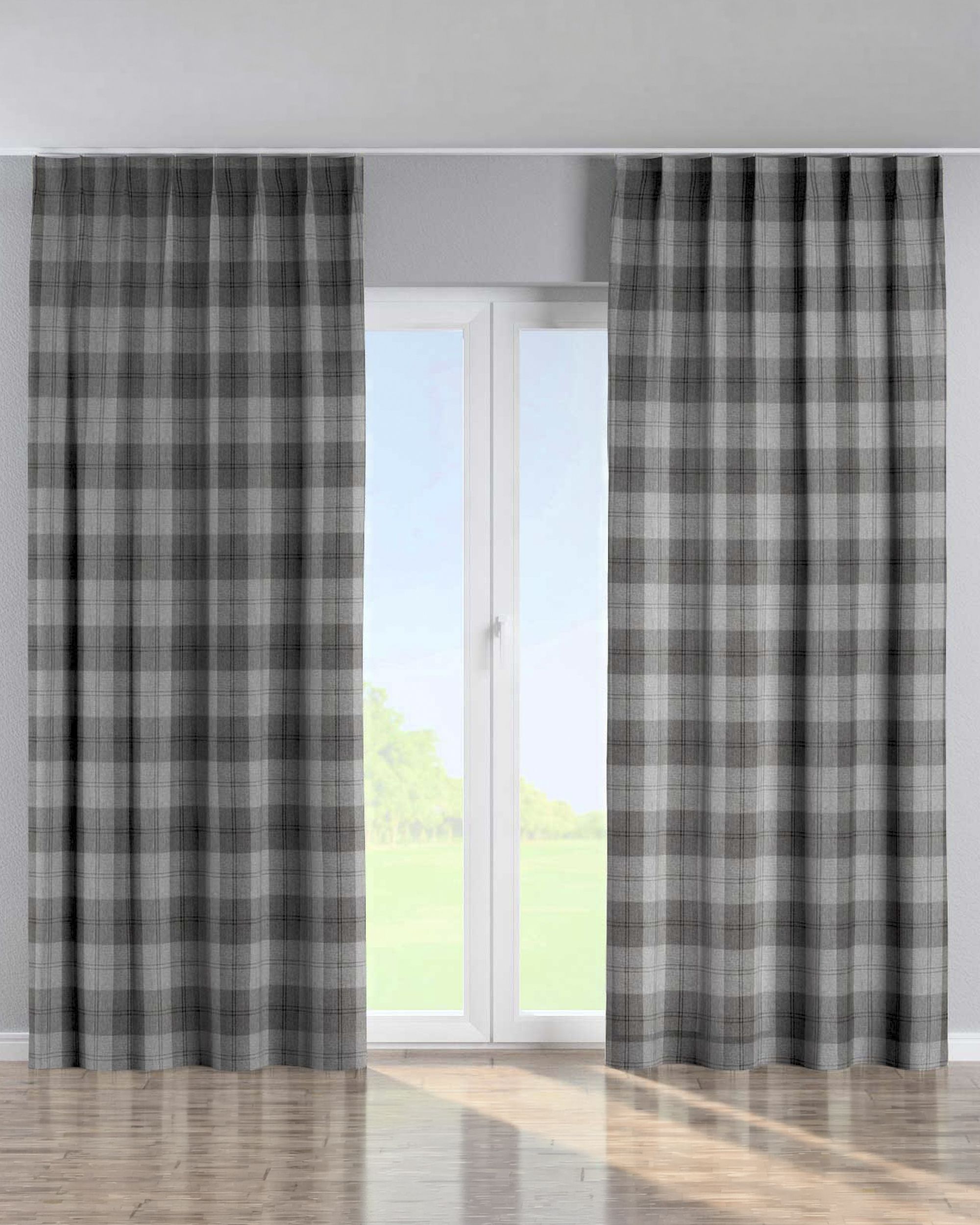 Single pinch pleat curtain product colour grey fabric structured, patterned