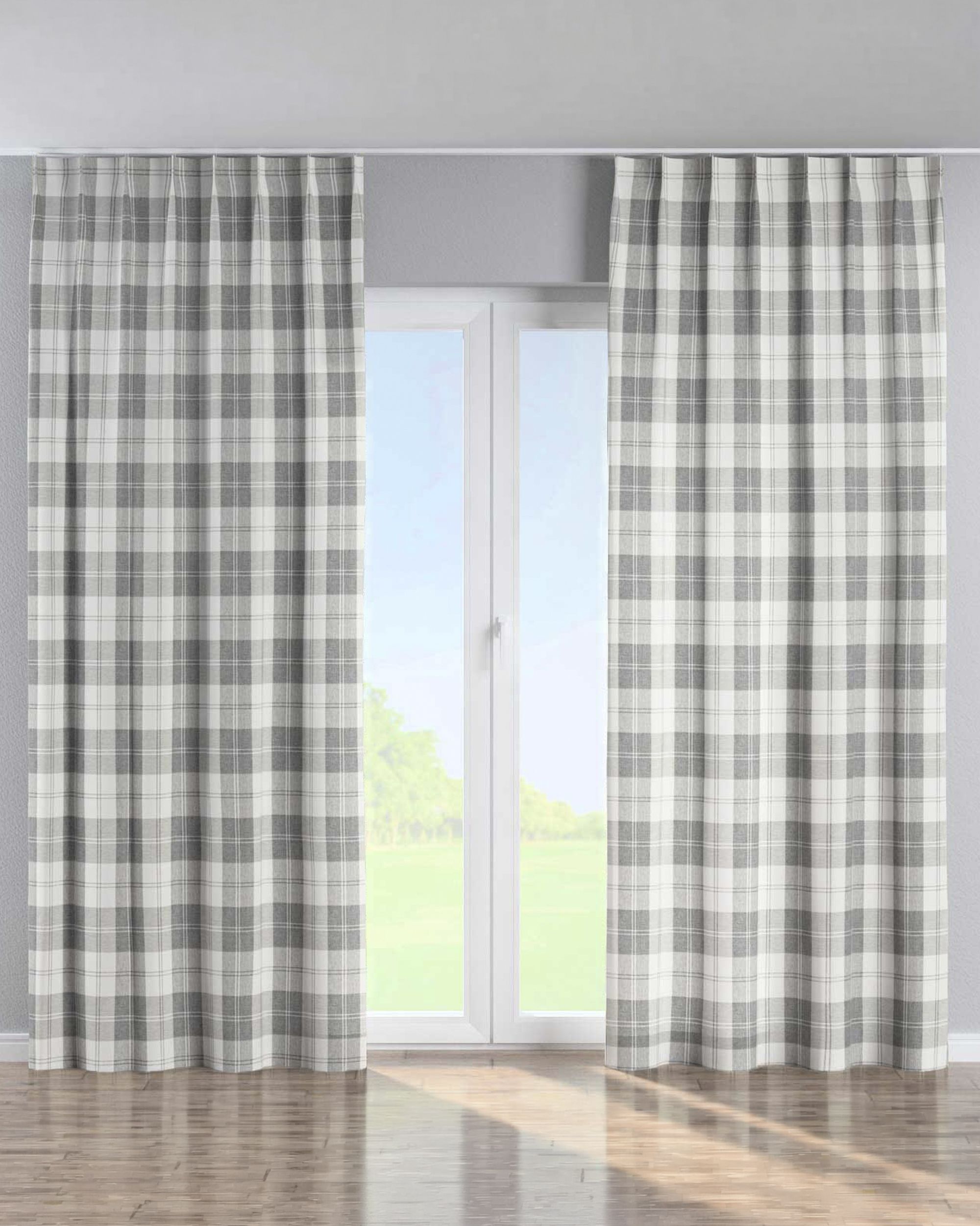 Single pinch pleat curtain product colour grey fabric structured, patterned