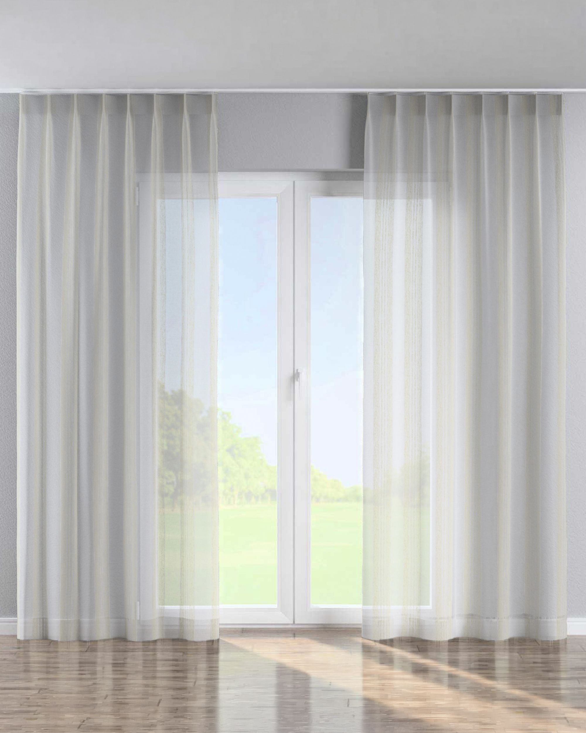 Single pinch pleat curtain product colour cream fabric semi-sheer, structured, patterned (hover)