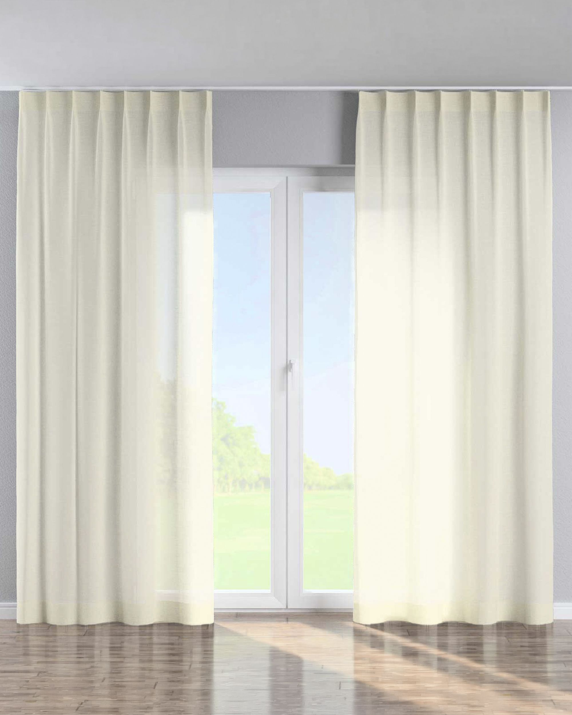 Single pinch pleat curtain product colour cream fabric semi-sheer, structured